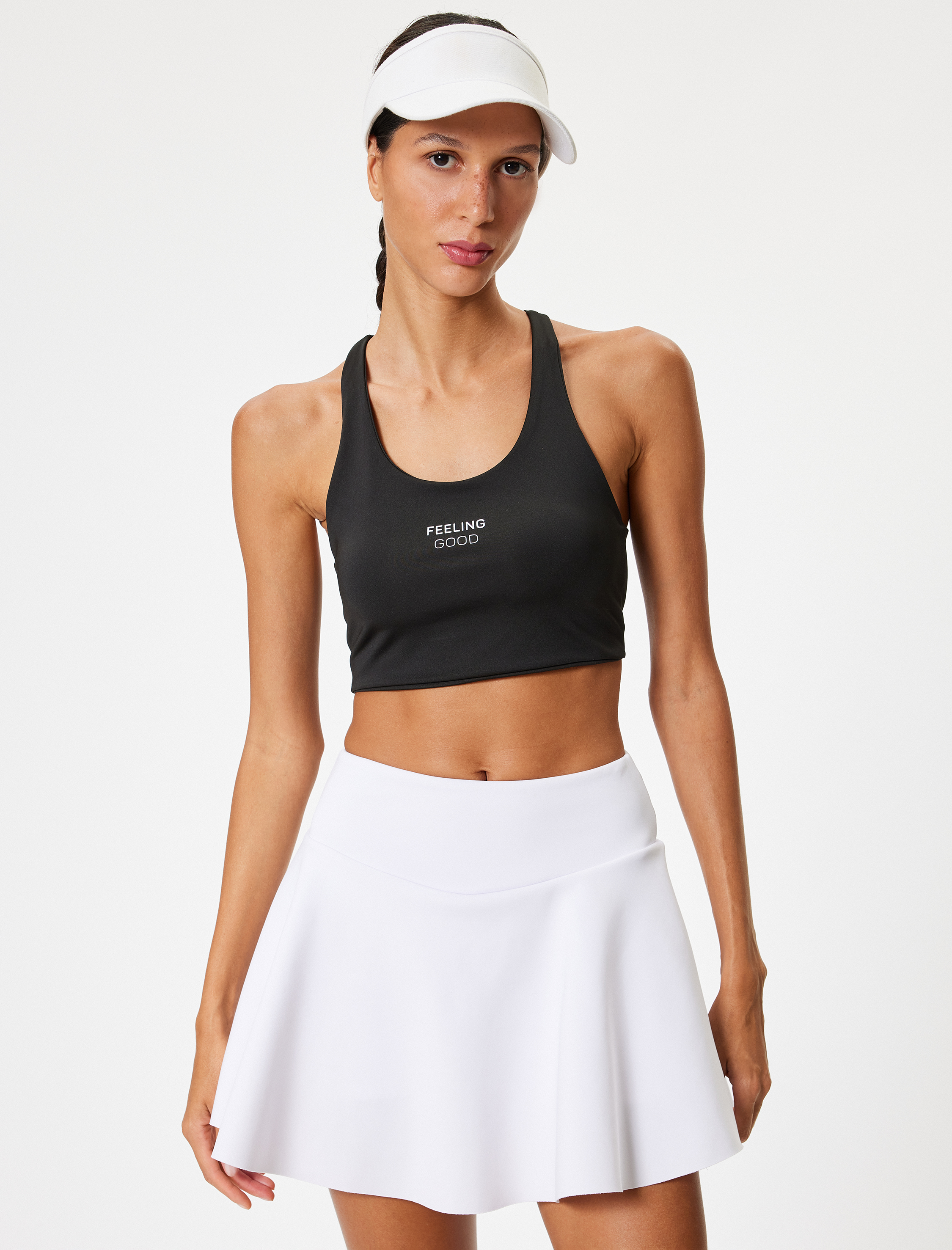   Sporcu Sütyeni Slogan Baskılı Sırt Detaylı U Yaka Kaplı Slim Fit İnterlok