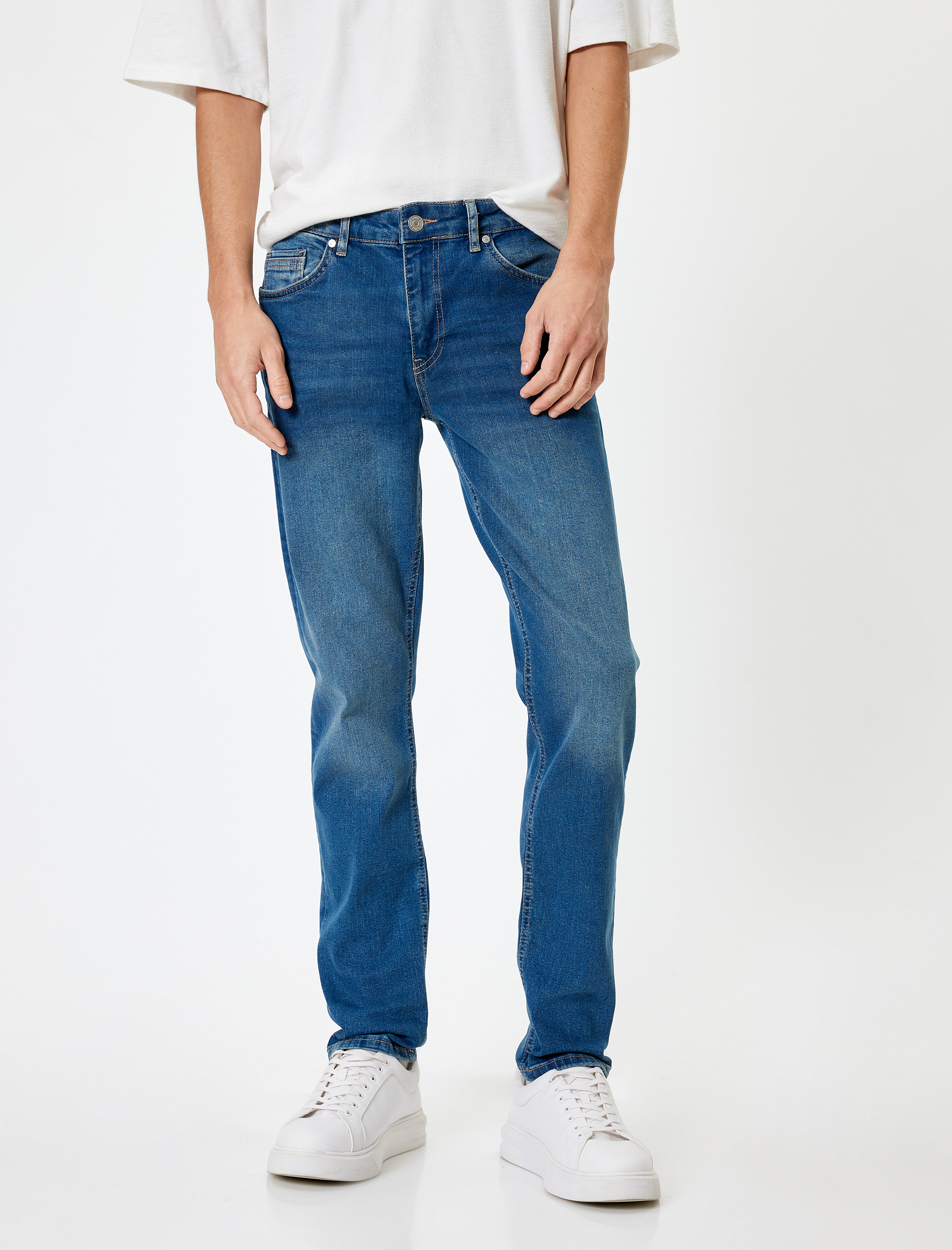   Düğmeli Standart Bel Slim Fit Kot Pantolon - Brad Jean