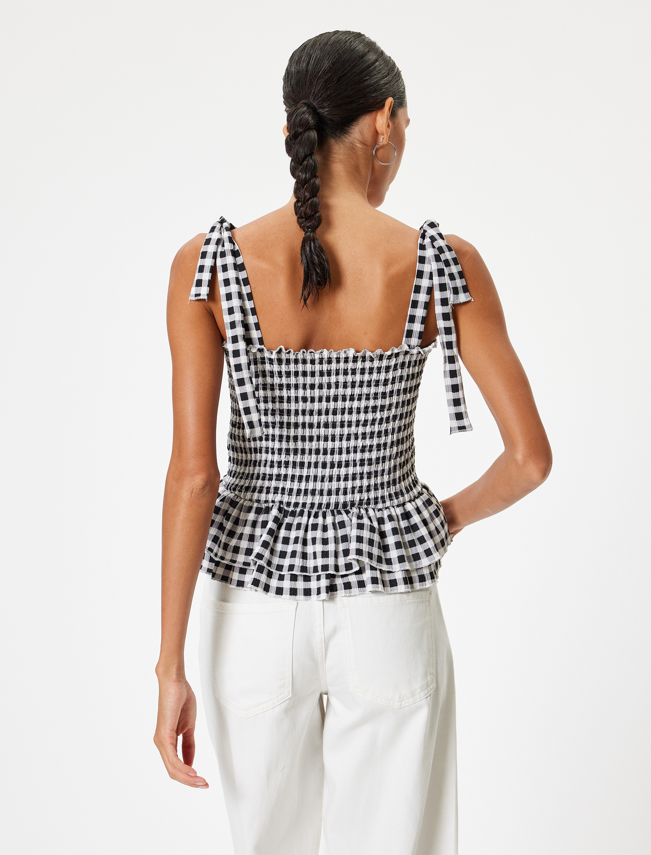   Kolsuz Bluz Pötikareli Fırfırlı Kare Yaka Bağlama Detaylı Gipeli Slim Fit Bürümcük