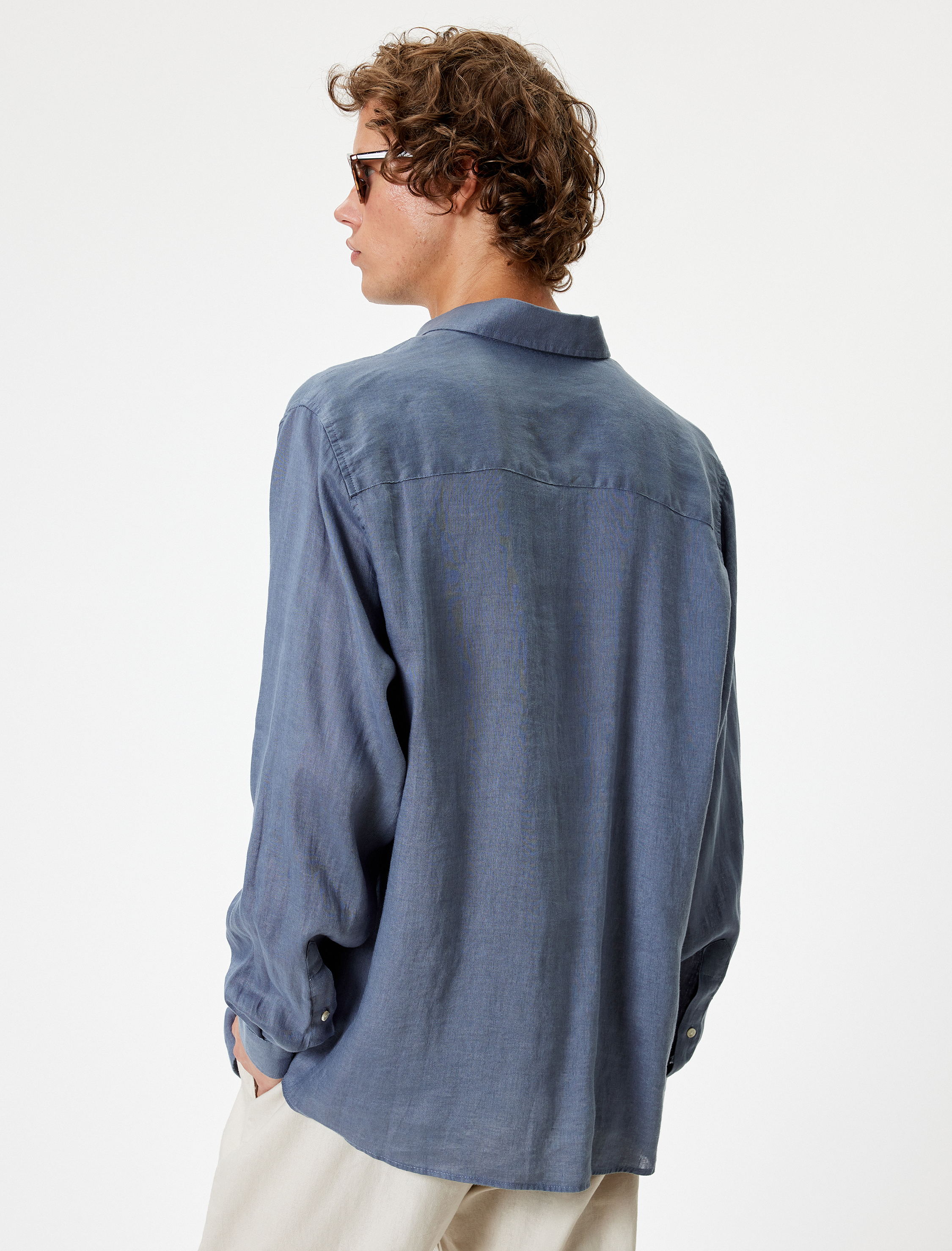   Keten Gömlek Klasik Yaka Uzun Kollu Düğmeli Regular Fit