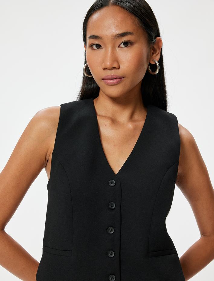  Blazer Yelek V Yaka Düğmeli Regular Fit