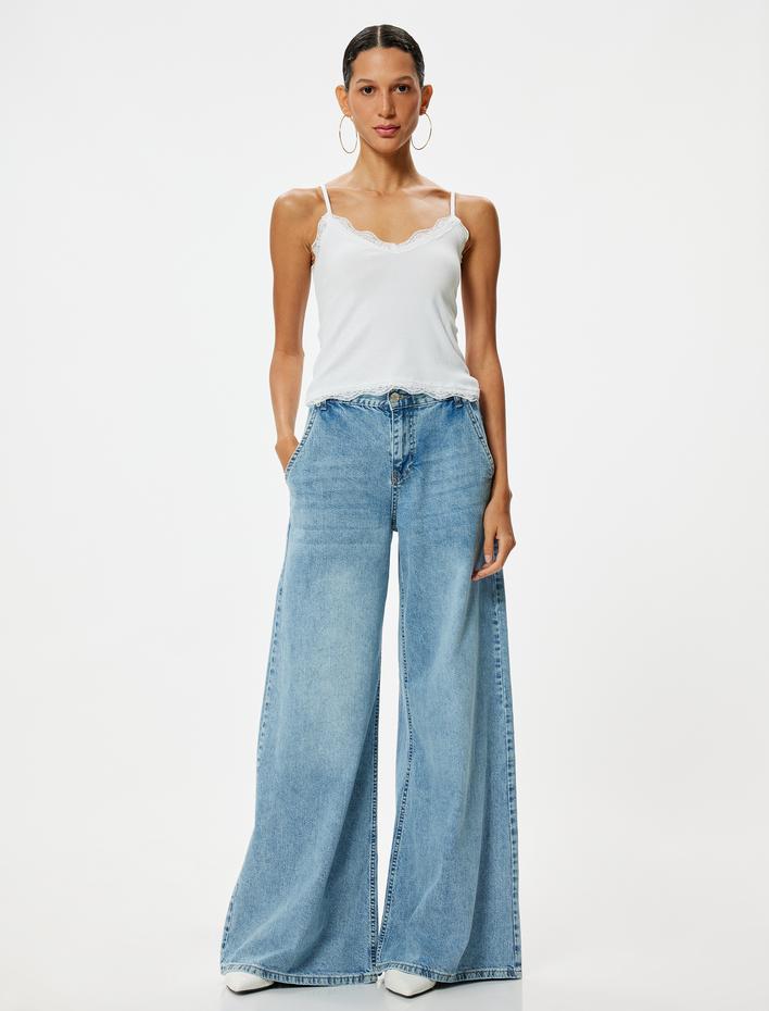  Dantel Detaylı Atlet V Yaka Kolsuz Slim Fit