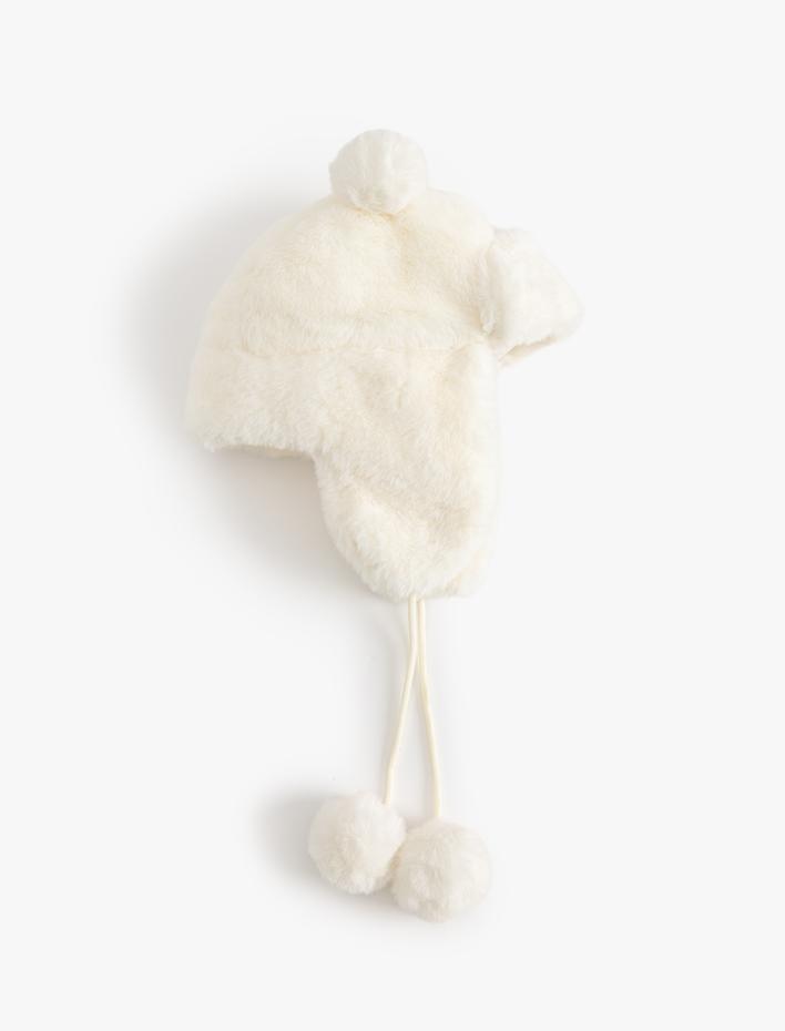 Kız Çocuk Peluş Kışlık Pilot Şapkası Ponpon Detaylı