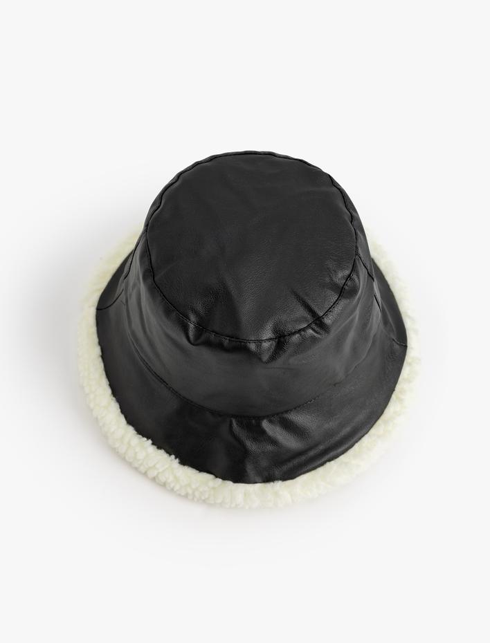 Kadın Suni Deri Bucket Şapka Peluş Astarlı