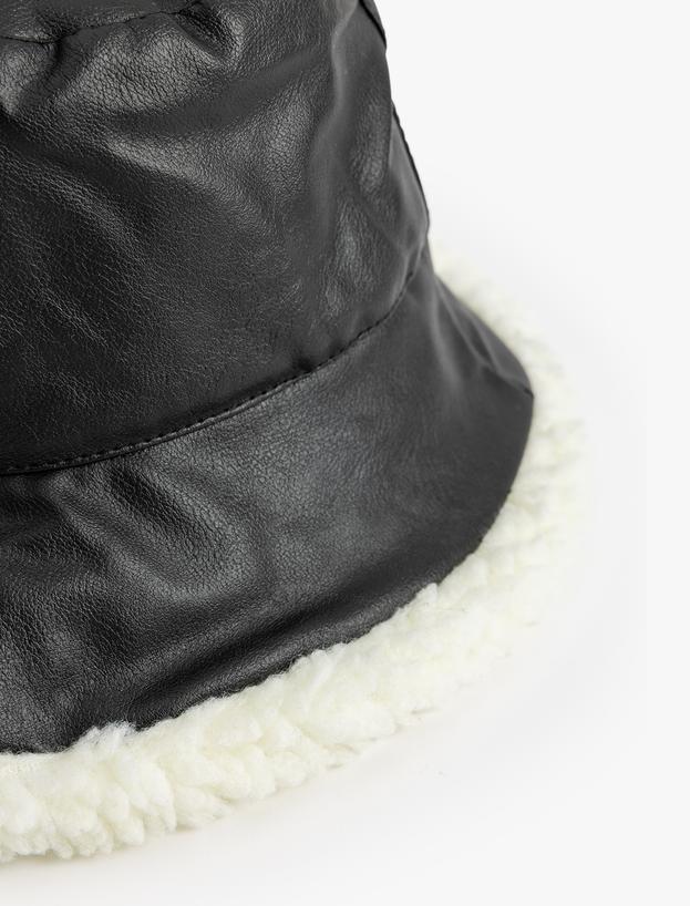 Suni Deri Bucket Şapka Peluş Astarlı_2