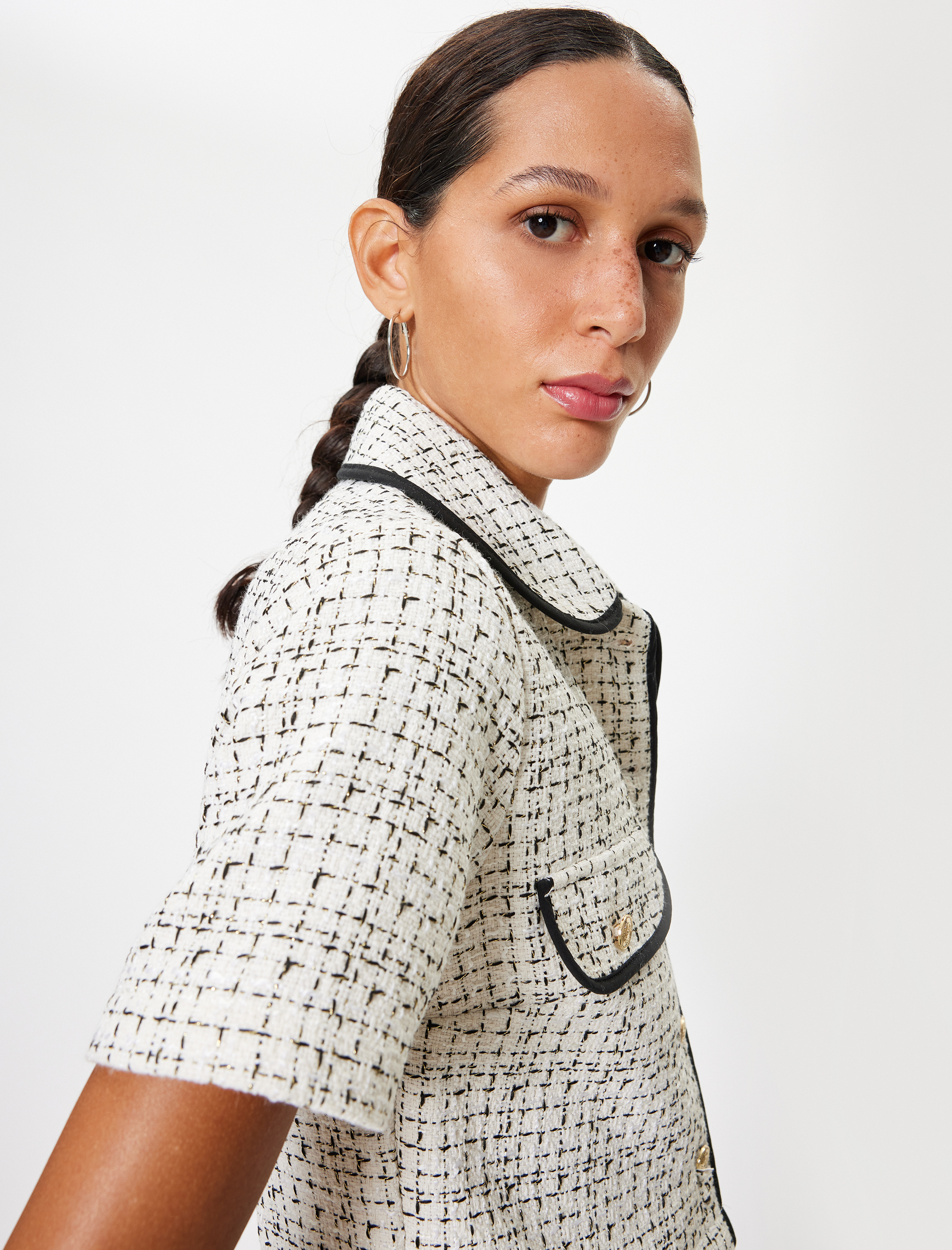   Tüvit Gömlek Ceket Kısa Kollu Cep Detaylı Düğmeli Klasik Yaka