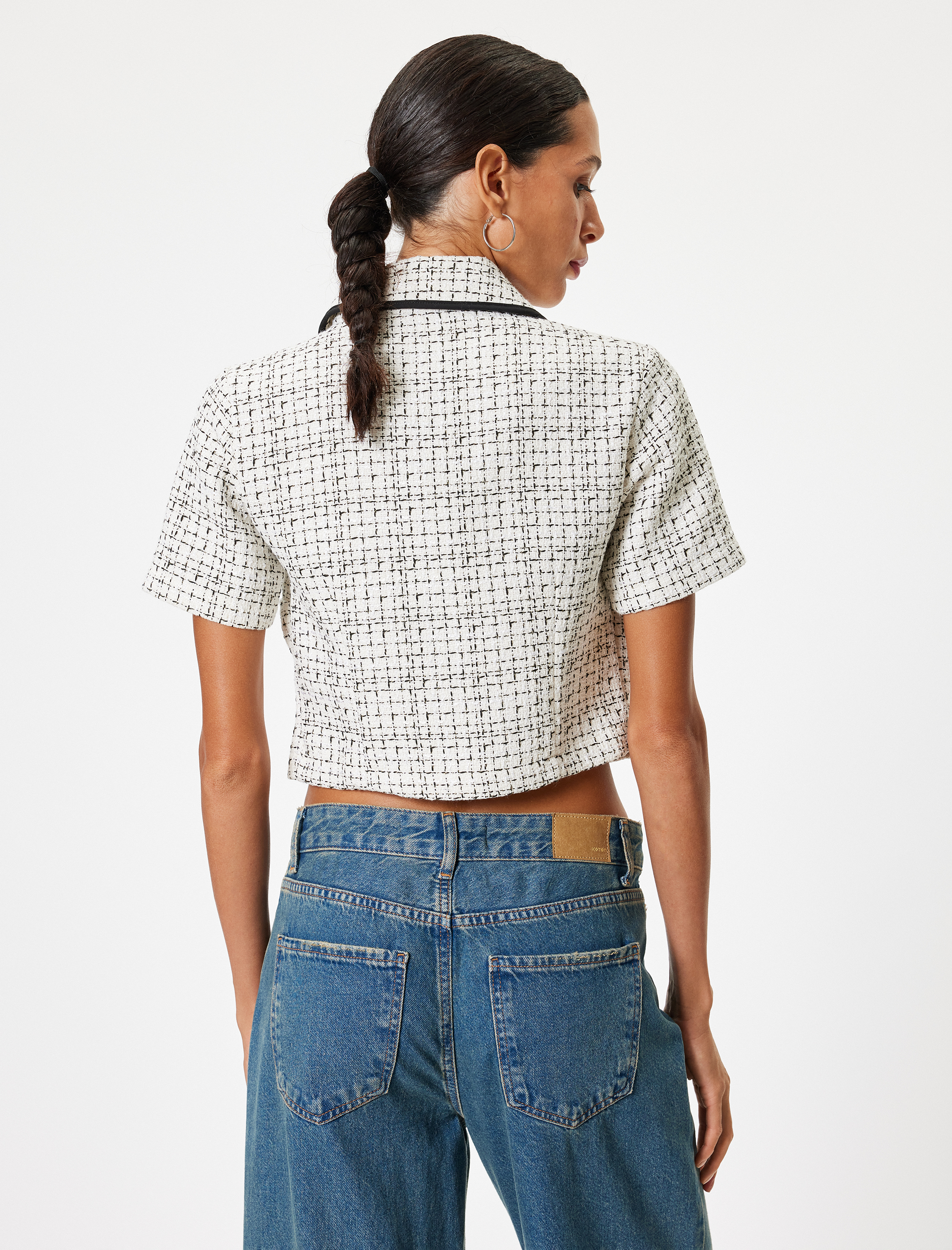   Tüvit Gömlek Ceket Kısa Kollu Cep Detaylı Düğmeli Klasik Yaka