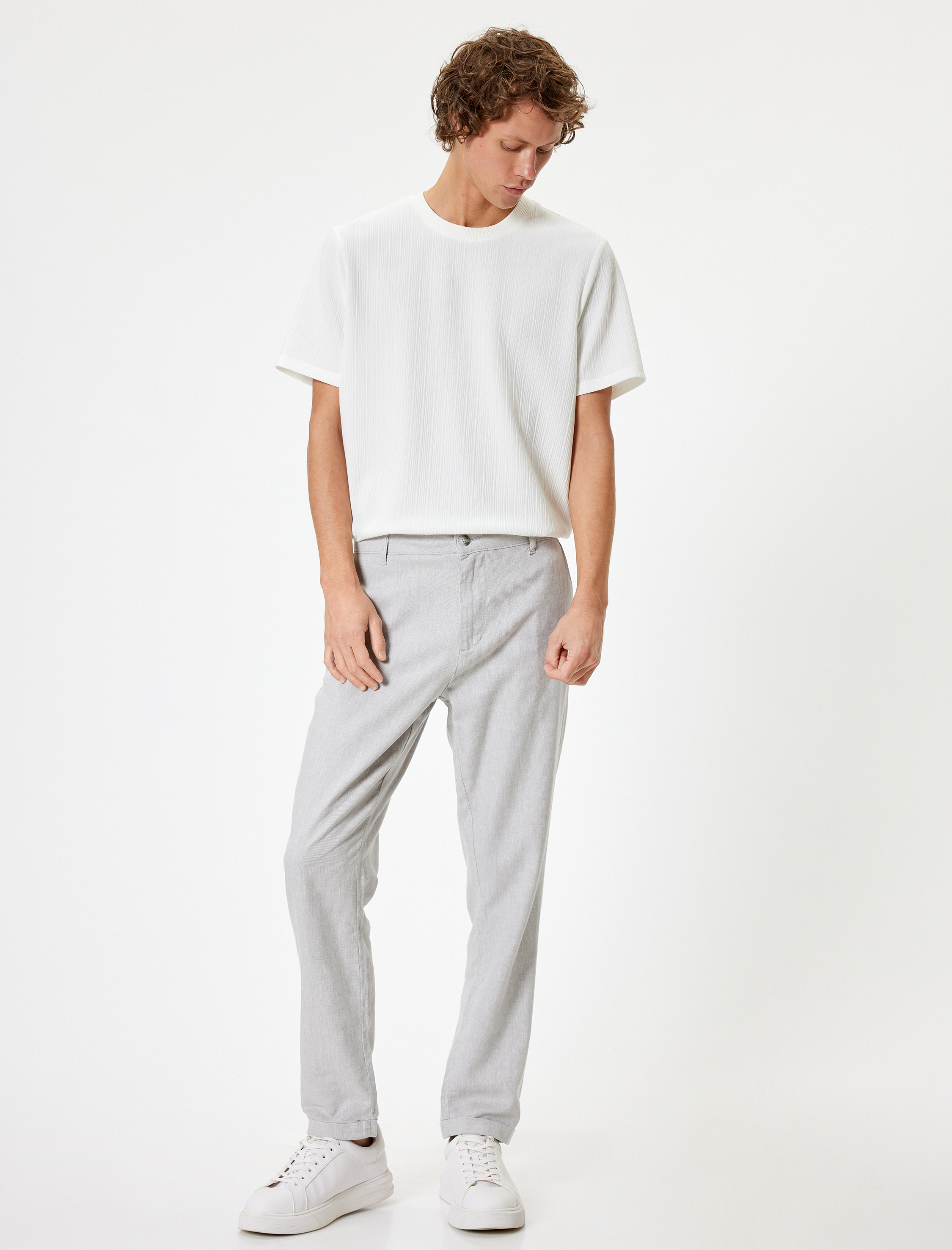   Bisiklet Yaka Tişört Kısa Kollu Dokulu