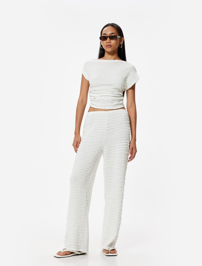  Dokulu Bol Paça Pantolon