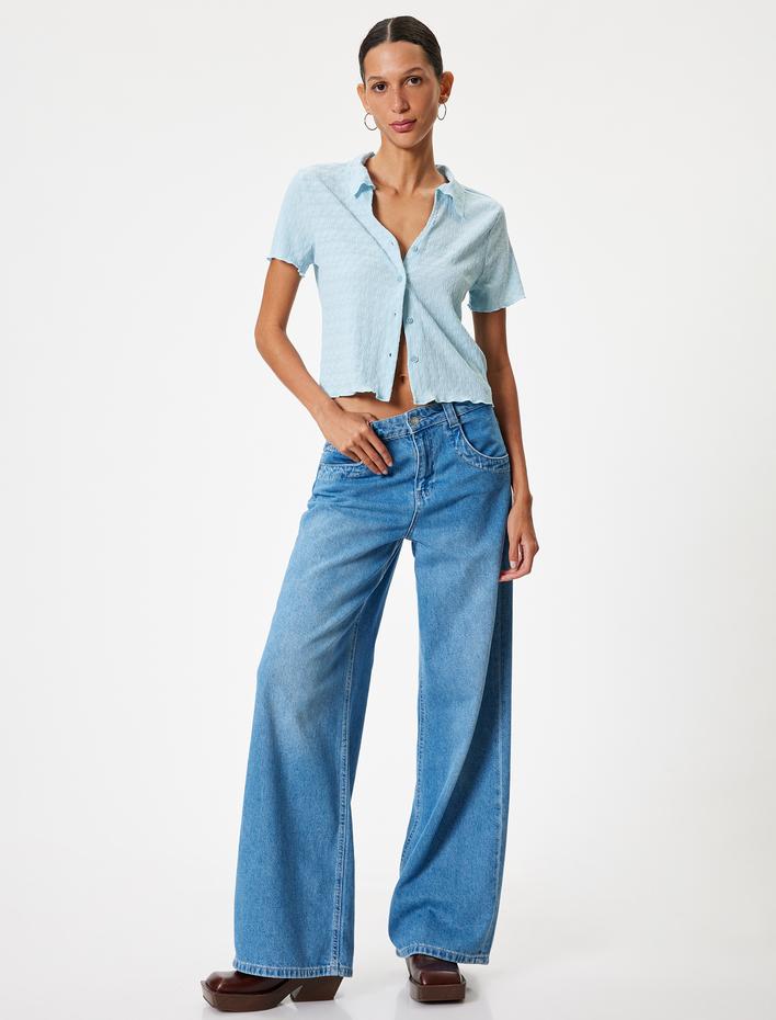  Bluz Gömlek Yaka Bürümcük Kısa Kollu Düğmeli