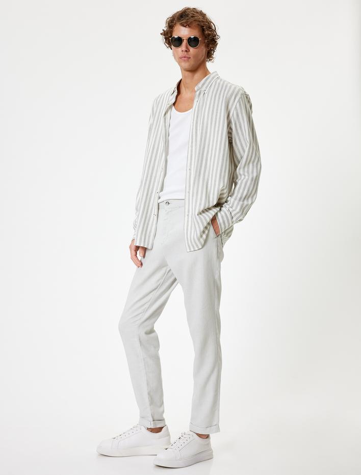  Keten Pamuk Karışımlı Chino Pantolon Cep Detaylı