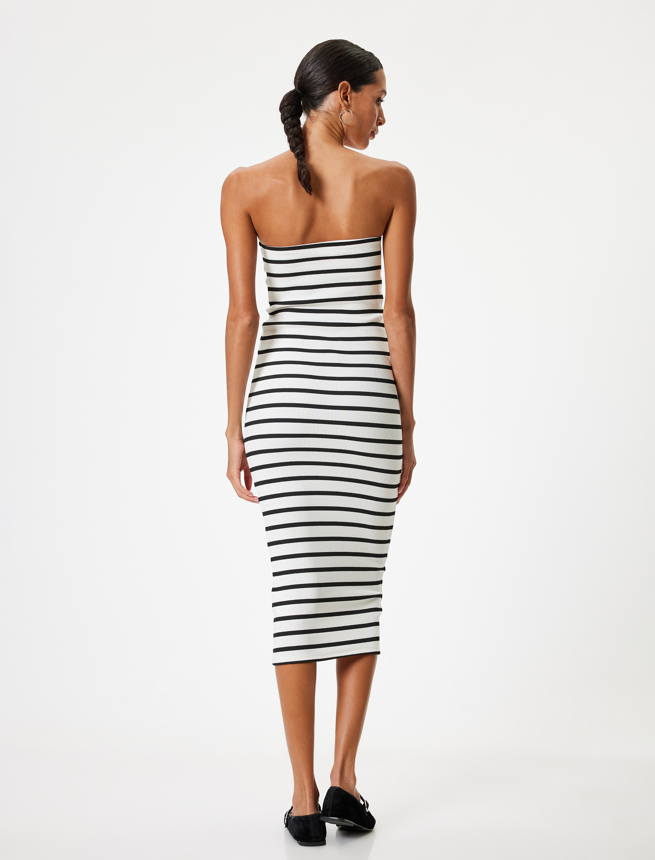 Midi Slip Elbise Straplez Yaka Kolsuz Slim Fit