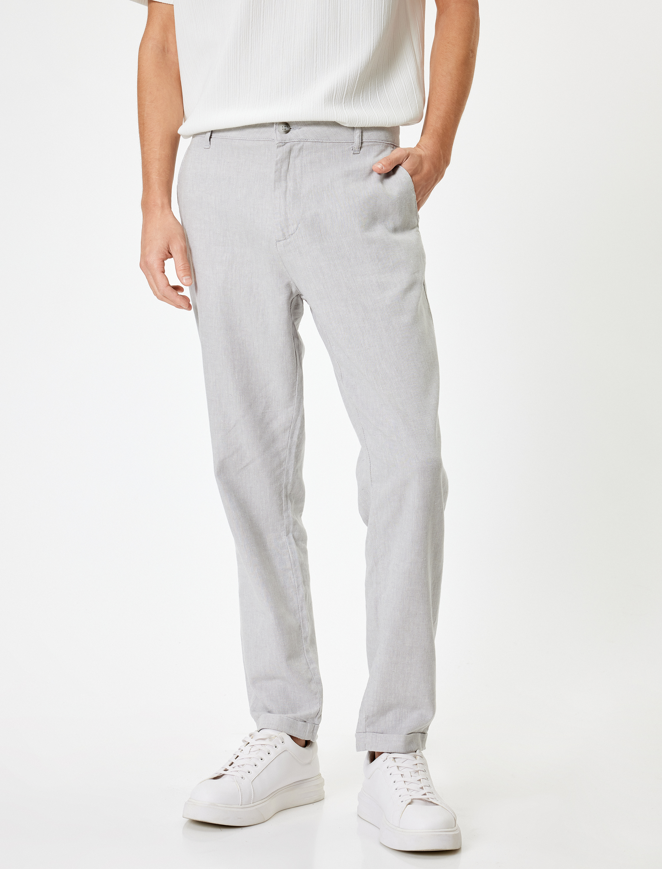   Keten Pamuk Karışımlı Chino Pantolon Cep Detaylı