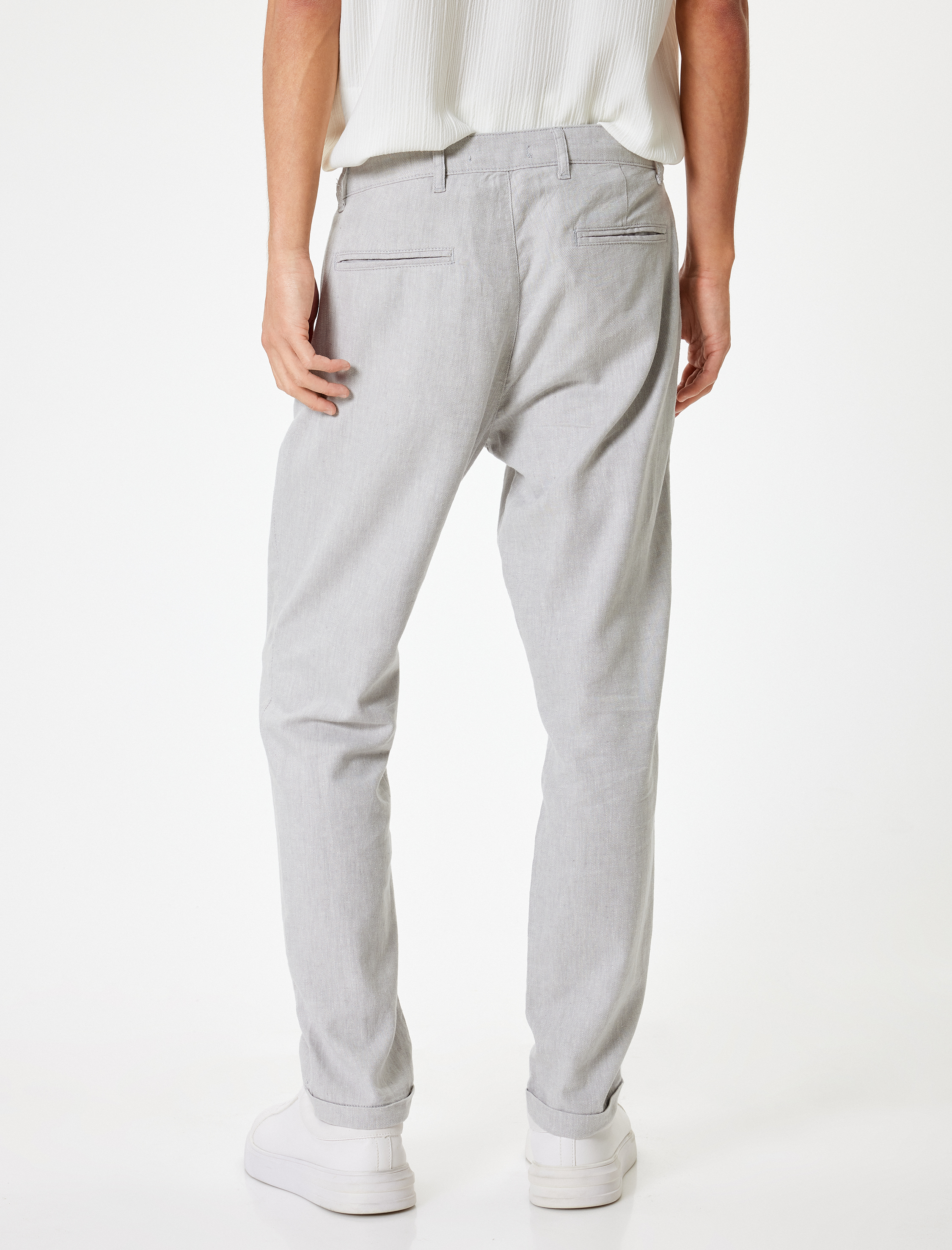   Keten Pamuk Karışımlı Chino Pantolon Cep Detaylı