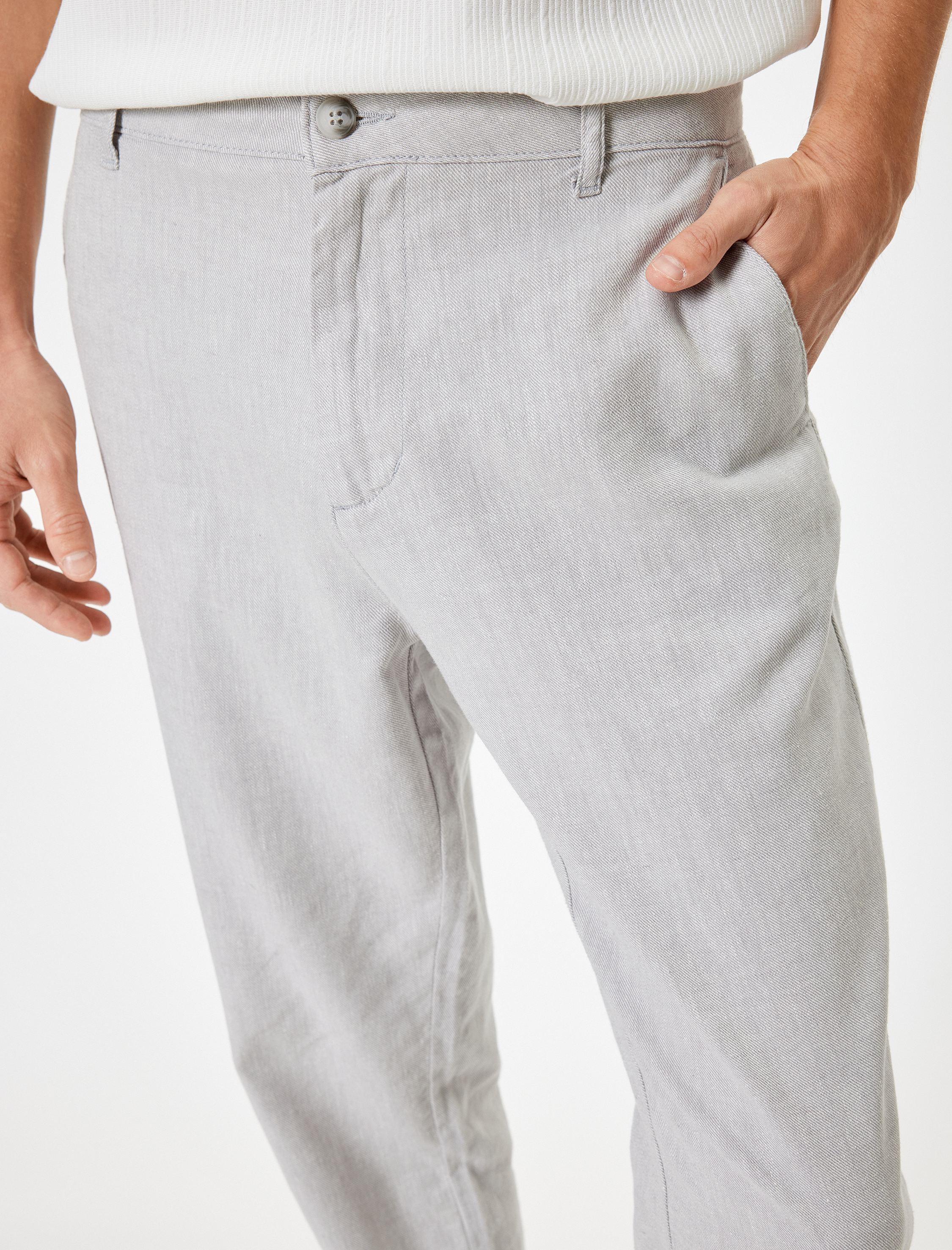   Keten Pamuk Karışımlı Chino Pantolon Cep Detaylı