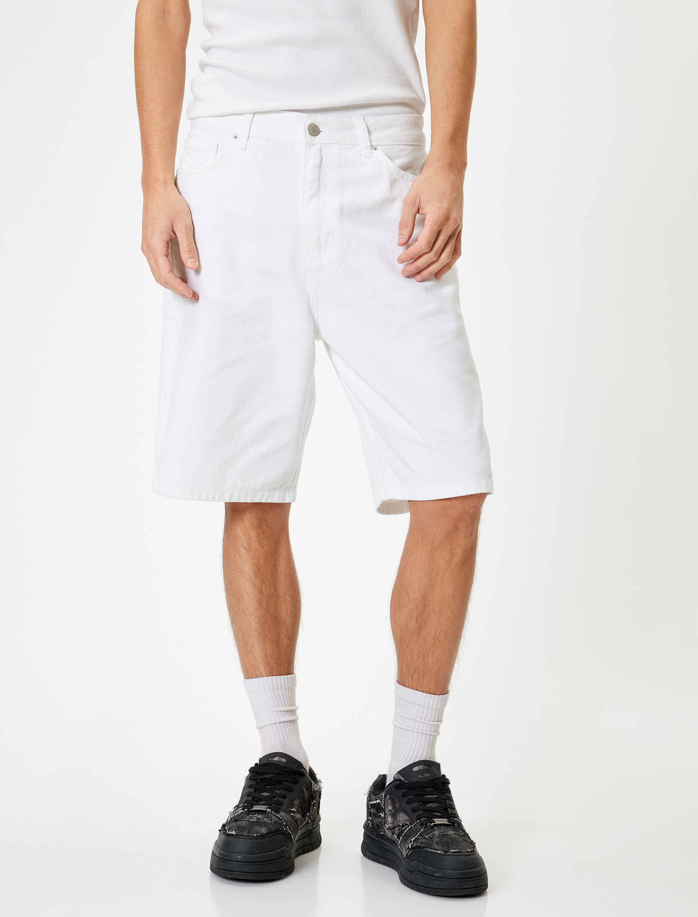   Oversize Kot Şort Bermuda Cep Detaylı Pamuklu