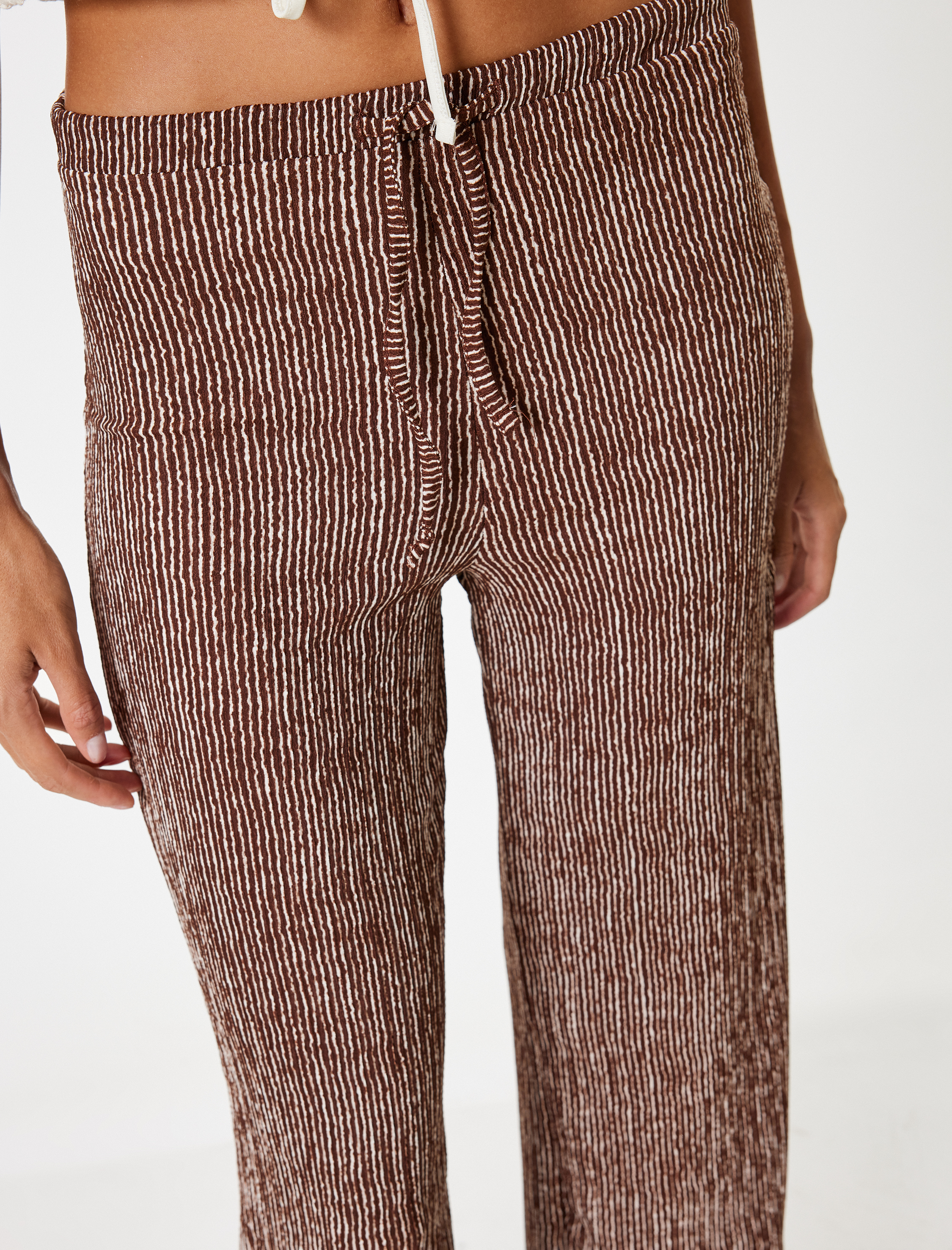   Geniş Paça Pantolon Beli Bağcıklı Yüksek Bel Rahat Kalıp Bürümcük