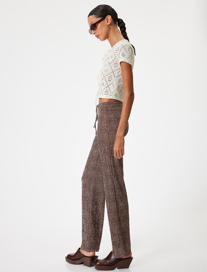  Geniş Paça Pantolon Beli Bağcıklı Yüksek Bel Rahat Kalıp Bürümcük