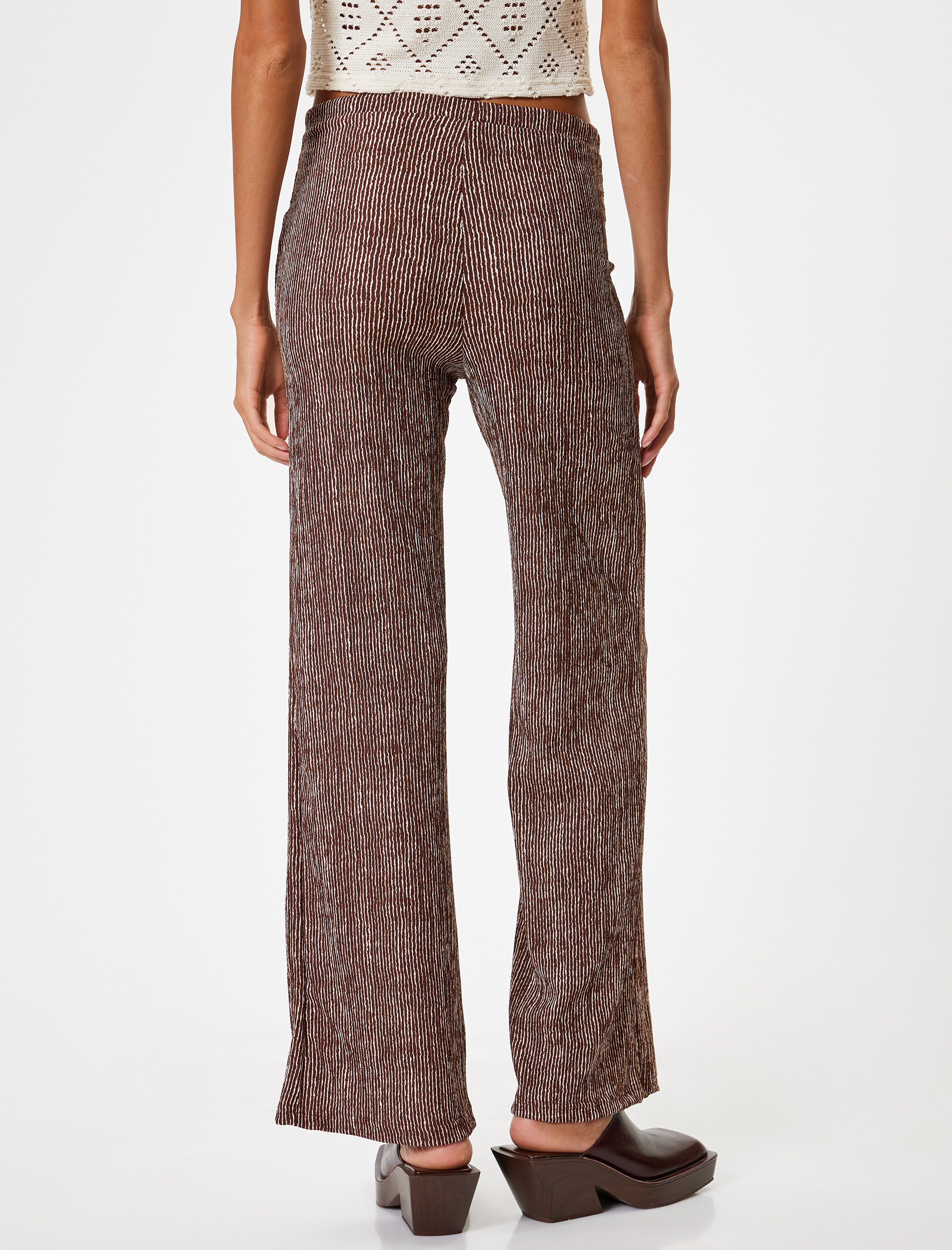   Geniş Paça Pantolon Beli Bağcıklı Yüksek Bel Rahat Kalıp Bürümcük