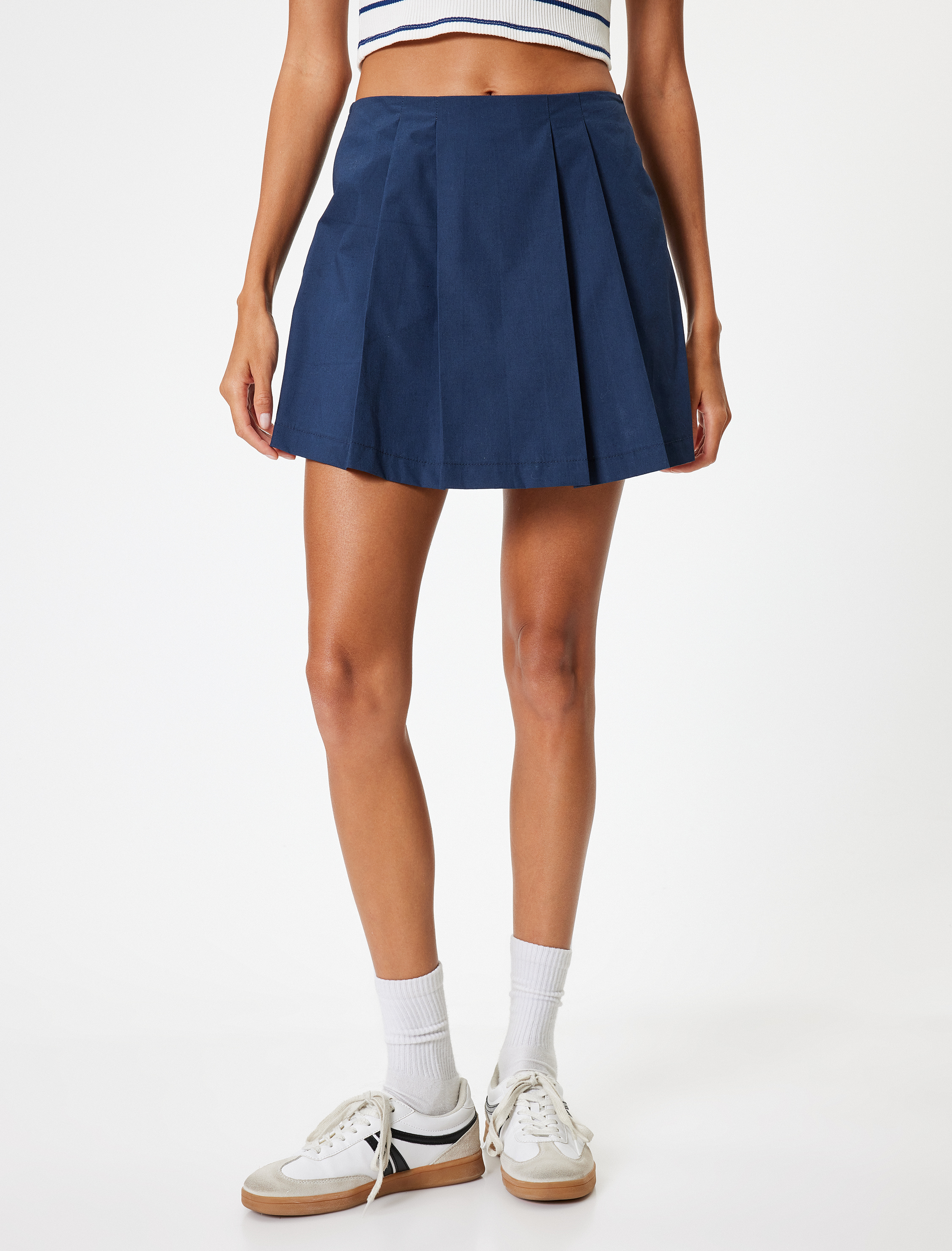   Mini Şort Etek Pileli Standart Bel Slim Fit Pamuklu