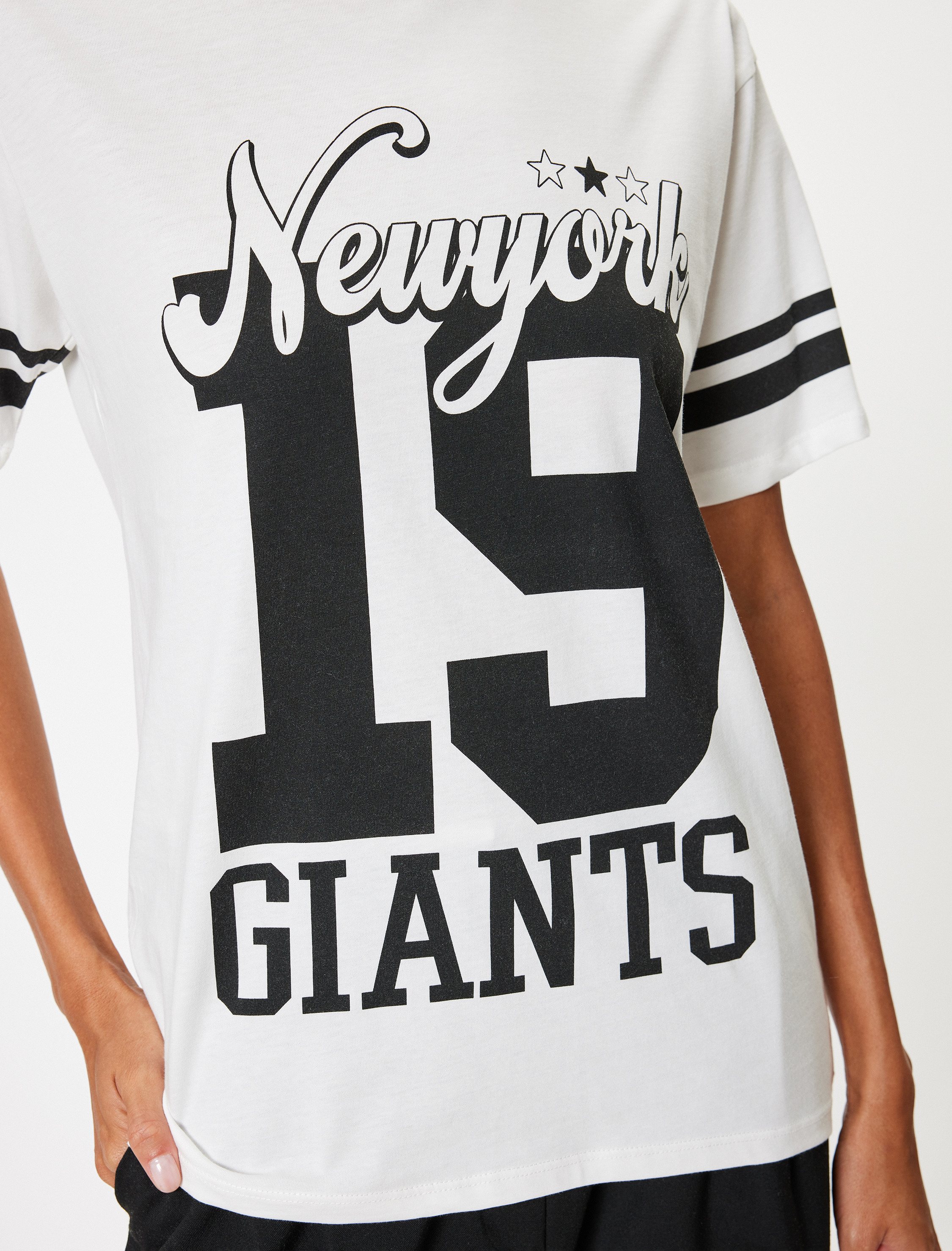   Oversize Kolej Baskılı Bisiklet Yaka Kısa Kollu Tişört