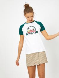 Bisiklet Yaka Baskılı Kısa Kol Tişört