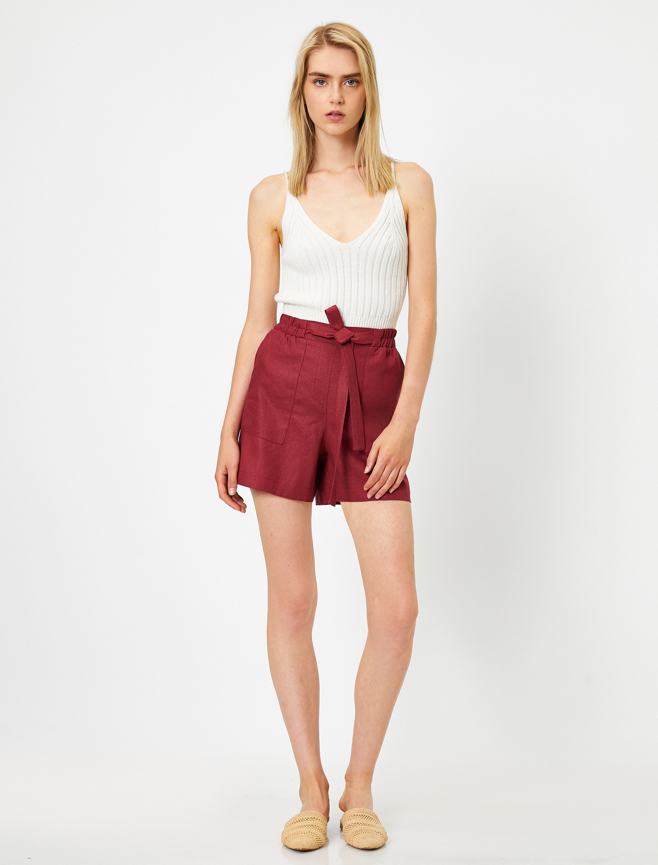   Bağcıklı Keten Şort
