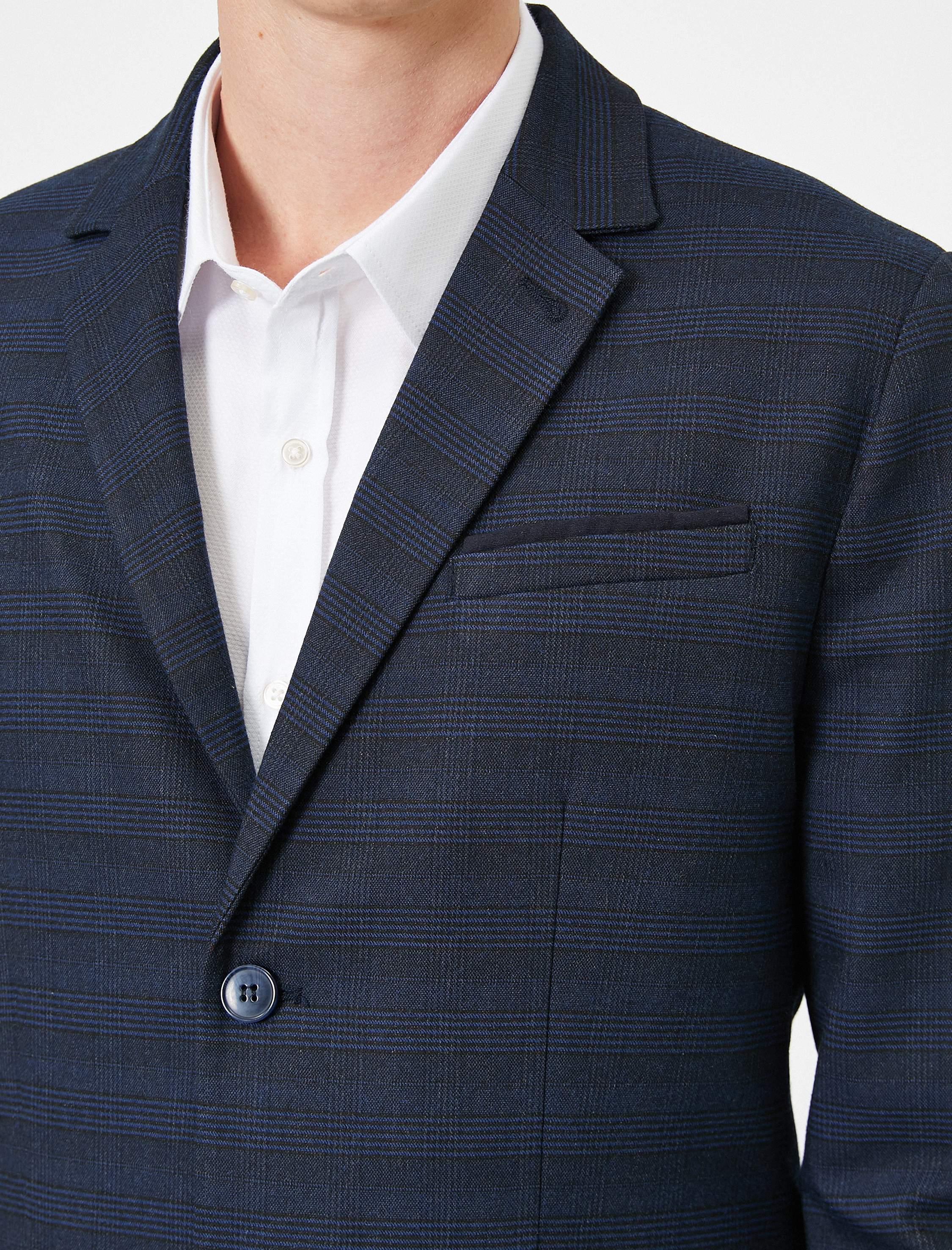   Cep Detaylı Düğmeli Kareli Blazer Ceket