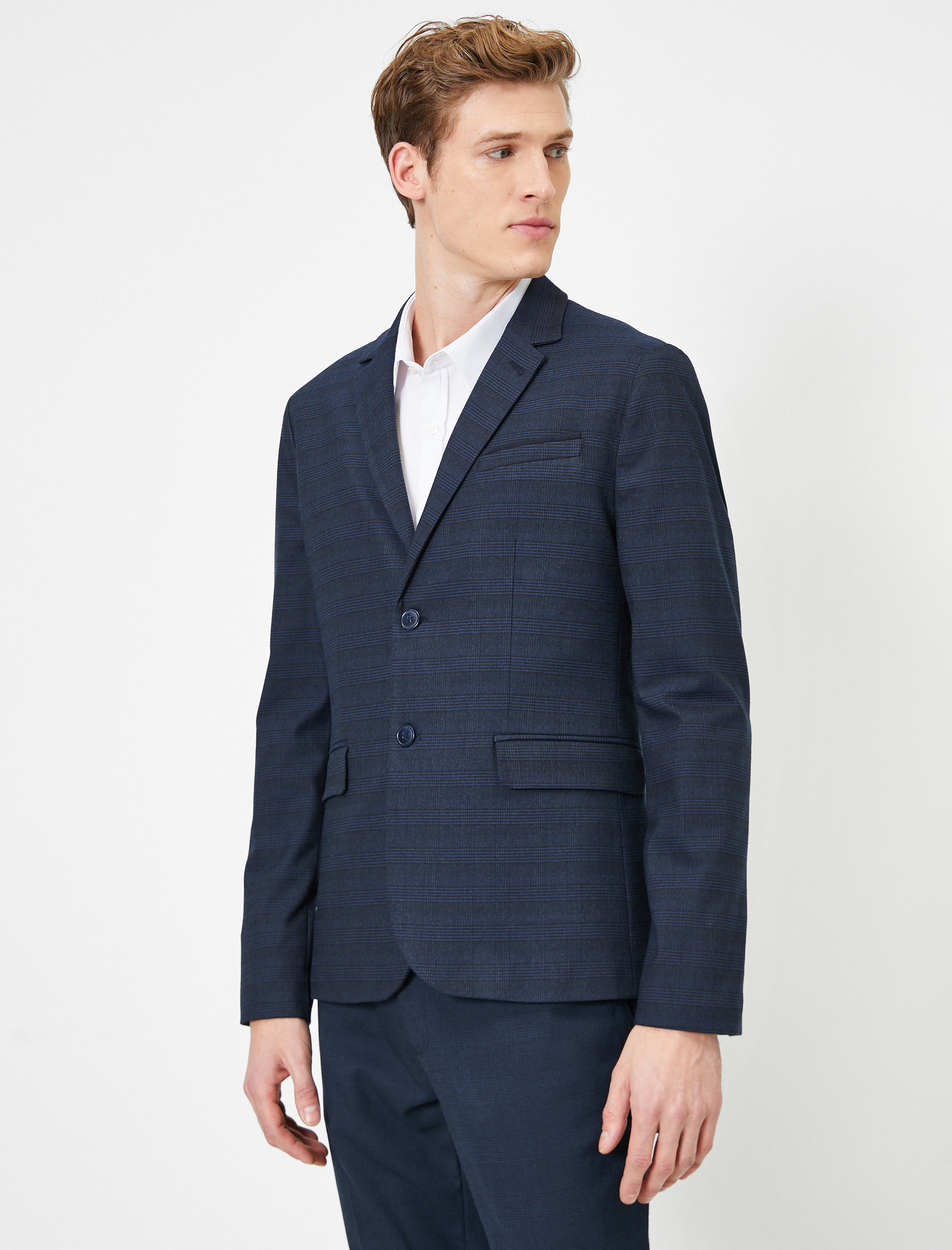   Cep Detaylı Düğmeli Kareli Blazer Ceket