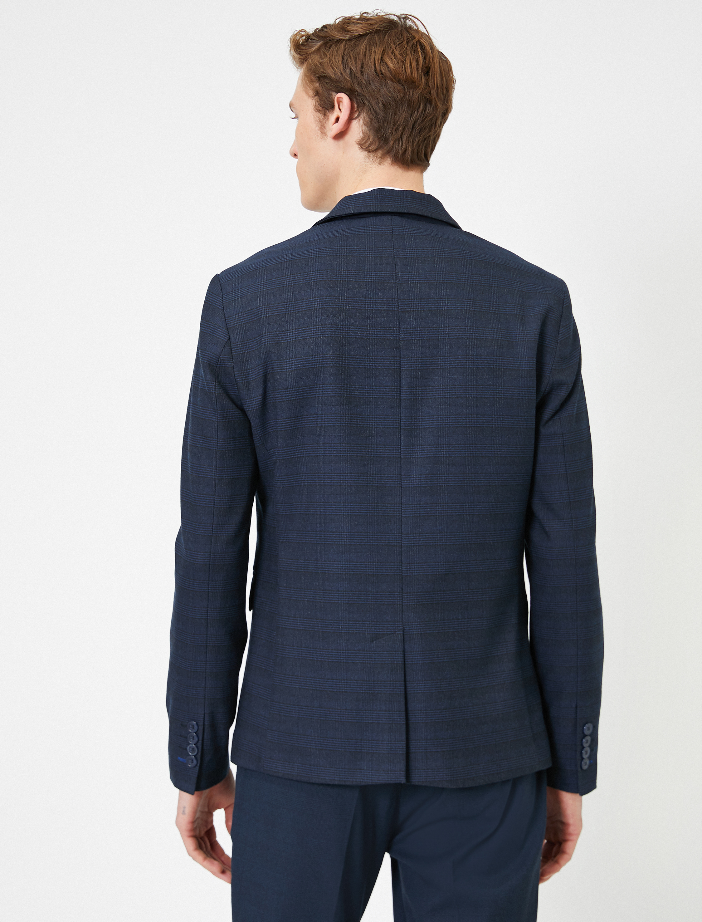   Cep Detaylı Düğmeli Kareli Blazer Ceket