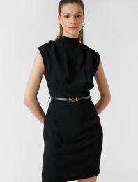 Mini Kolsuz Elbise Balıkçı Yaka Kemerli