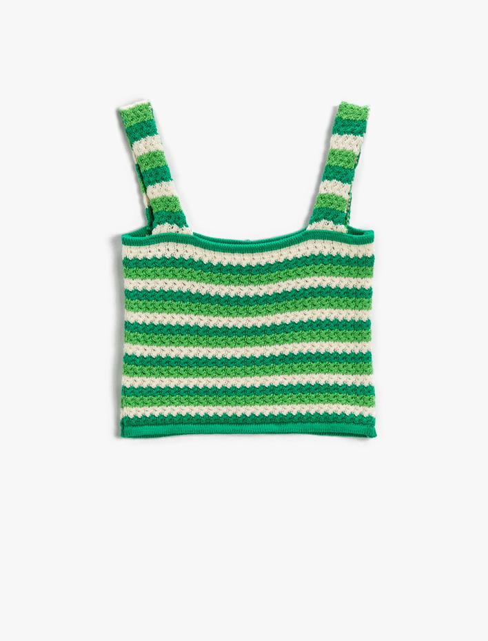 Kız Çocuk Kalın Askılı Triko Crop Üst Çizgili