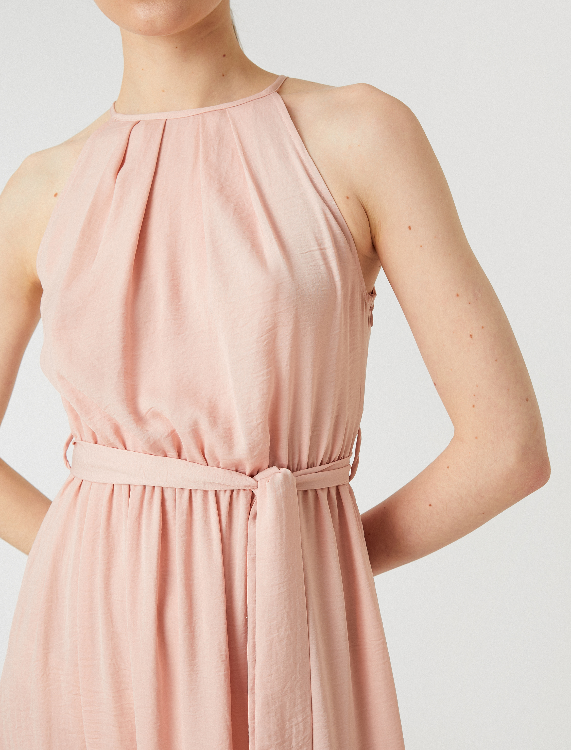   Midi Boy Elbise Halter Yaka Kuşaklı