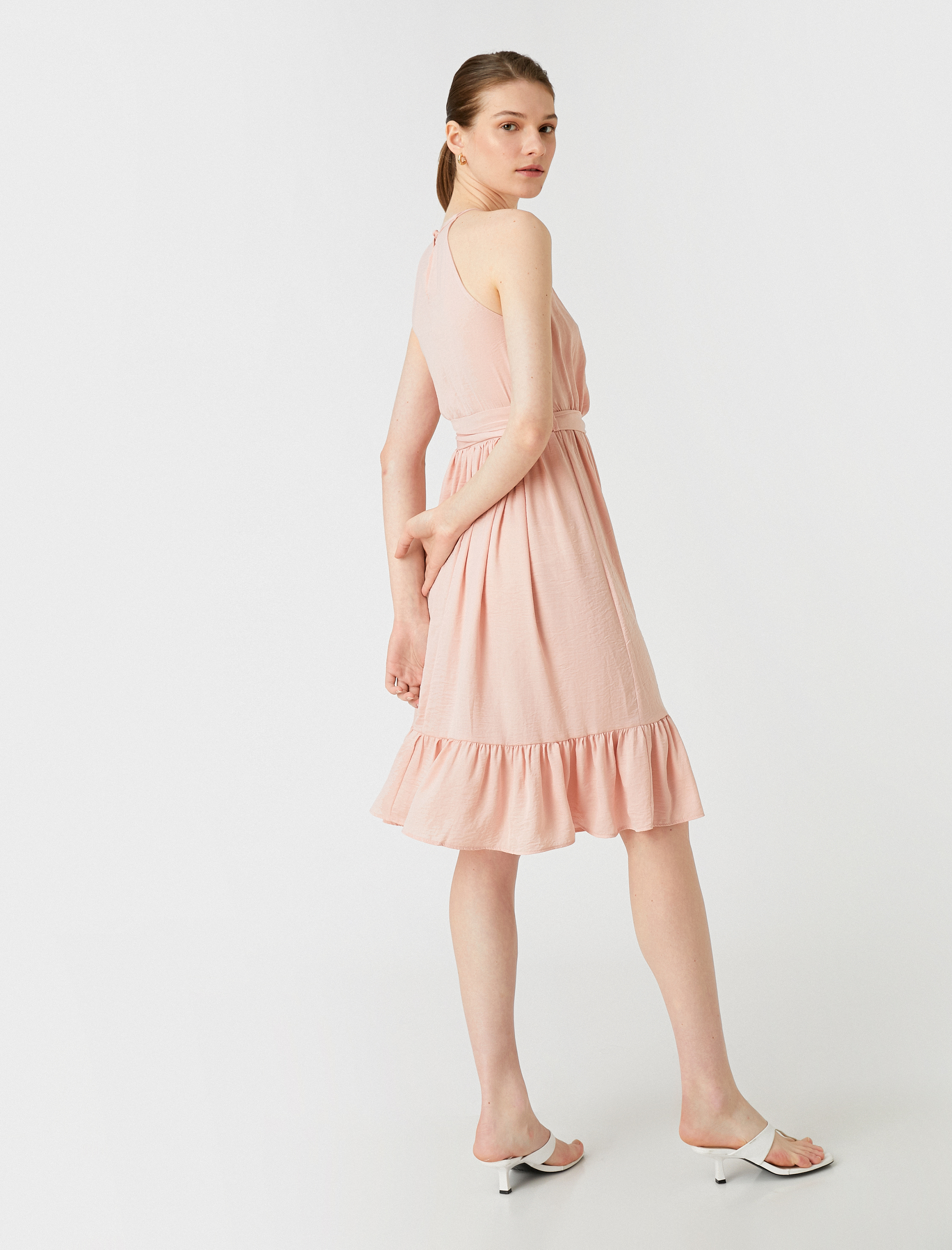   Midi Boy Elbise Halter Yaka Kuşaklı