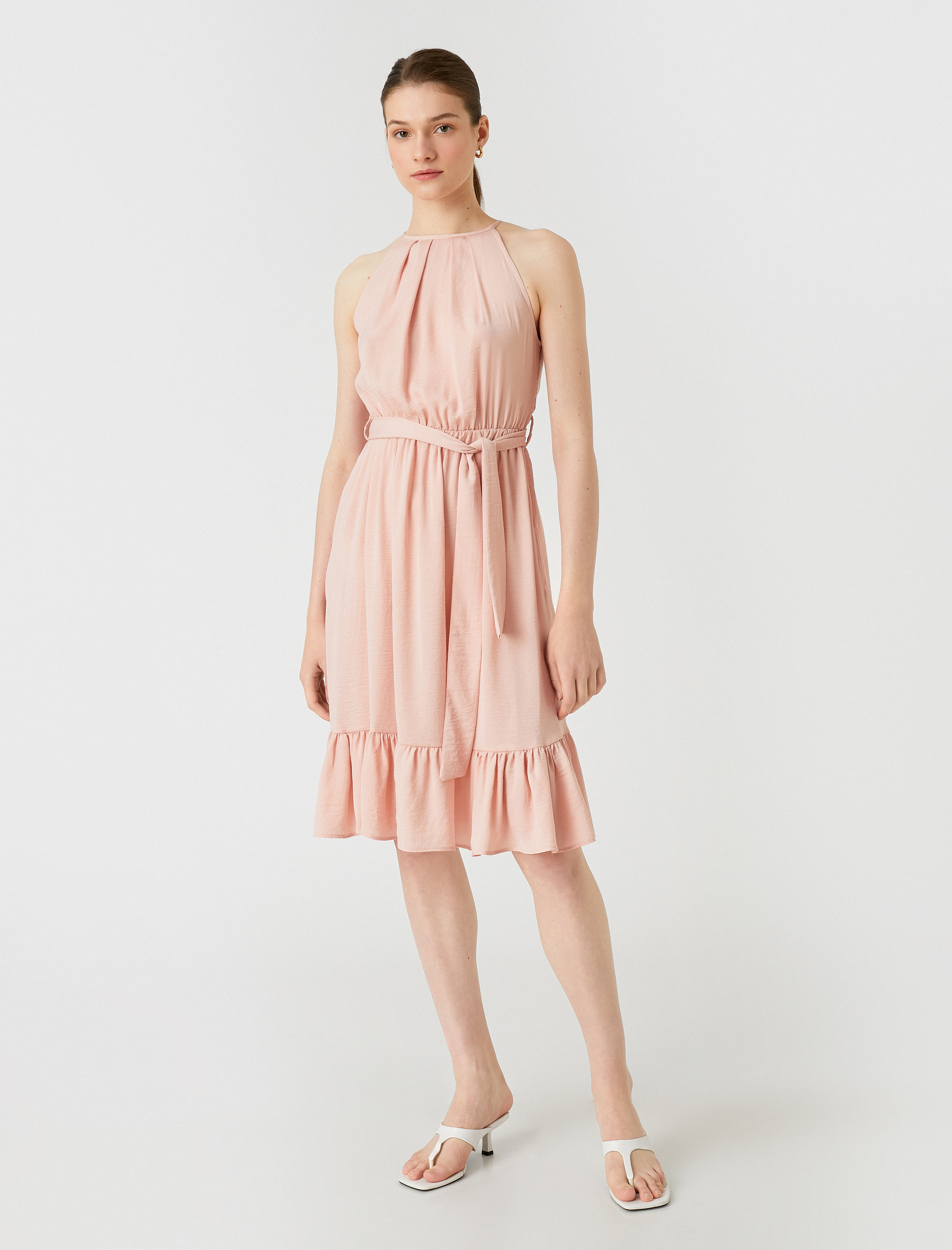   Midi Boy Elbise Halter Yaka Kuşaklı