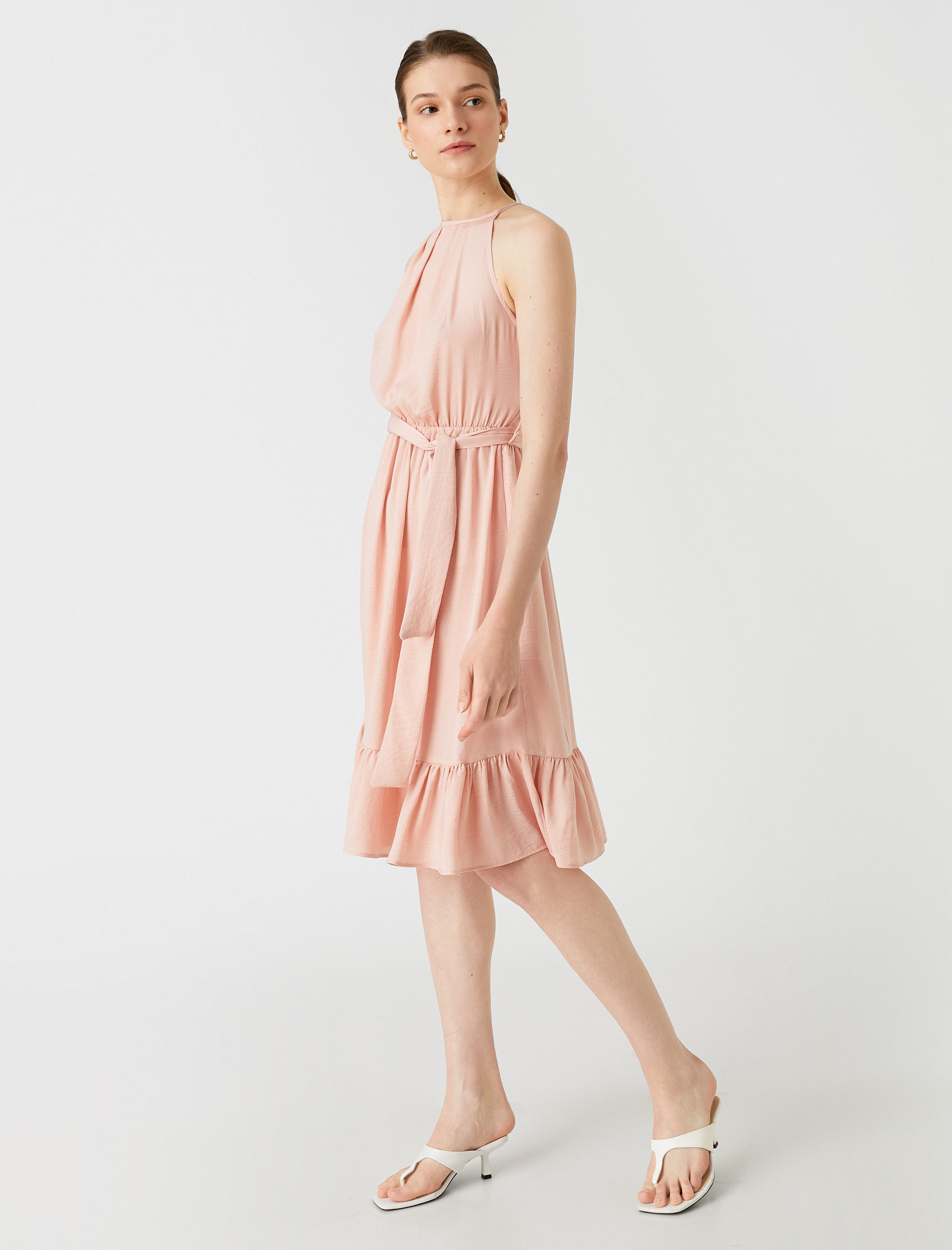   Midi Boy Elbise Halter Yaka Kuşaklı