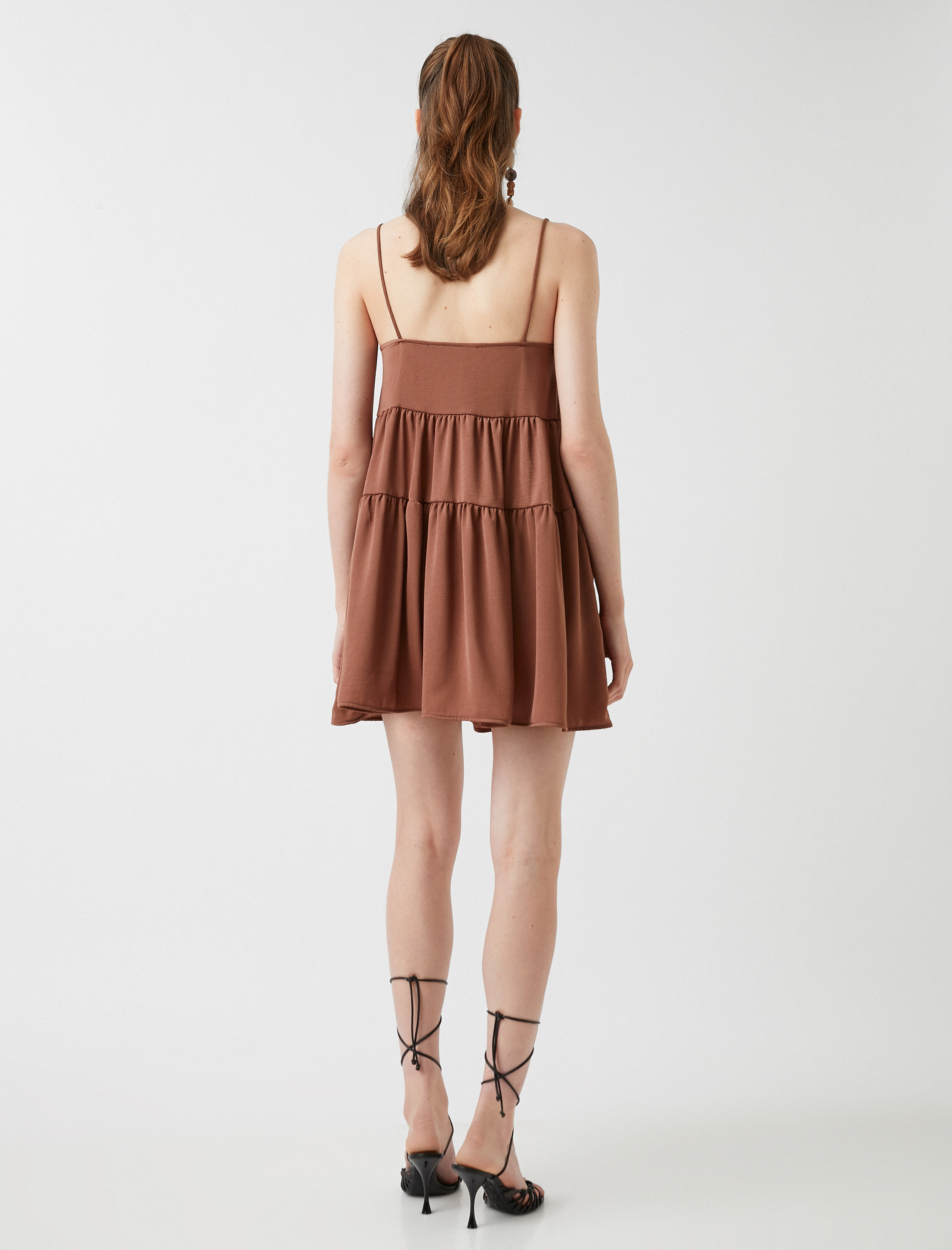   Katlı Mini Elbise V Yaka Aerobin Kumaş