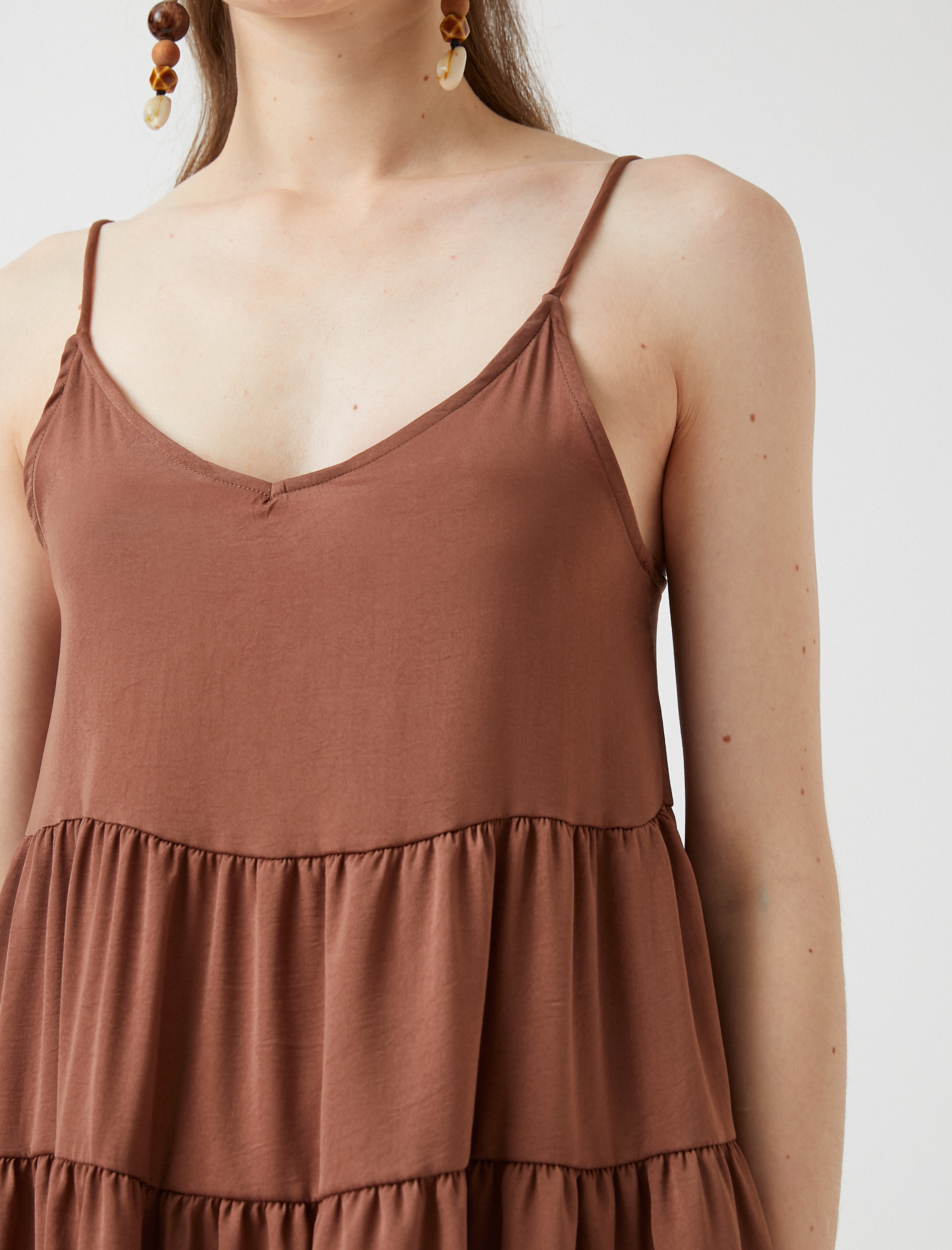   Katlı Mini Elbise V Yaka Aerobin Kumaş