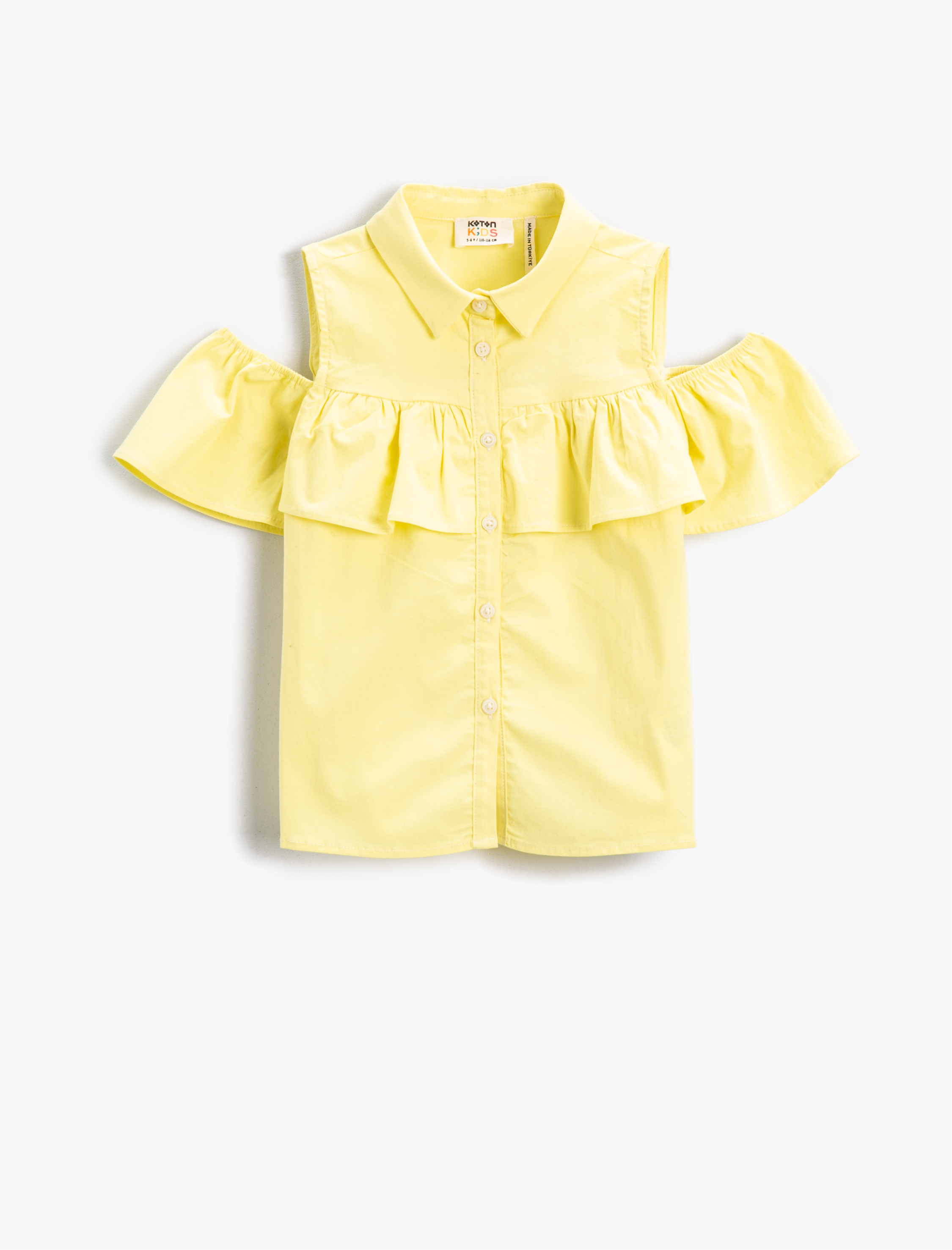  Kız Çocuk Fırfır Detaylı Kısa Kollu Gömlek Pamuklu