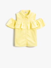 Fırfır Detaylı Kısa Kollu Gömlek Pamuklu