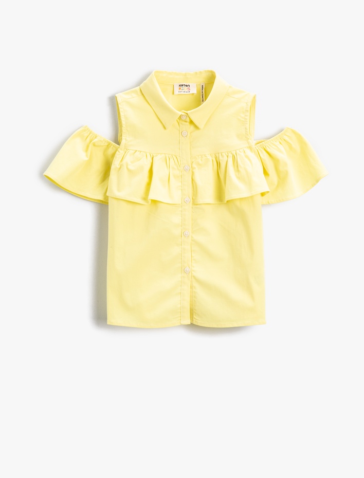 Kız Çocuk Fırfır Detaylı Kısa Kollu Gömlek Pamuklu