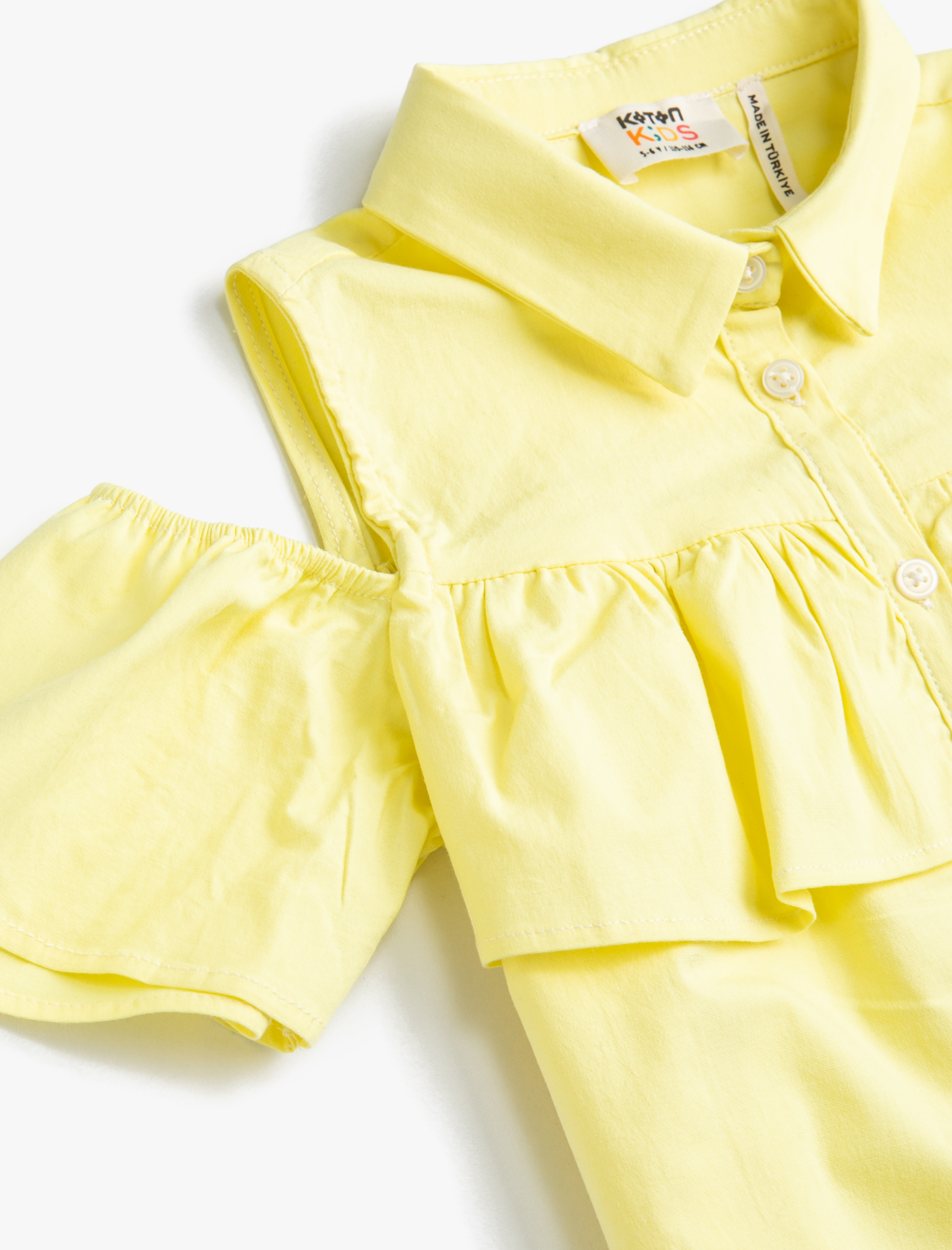  Kız Çocuk Fırfır Detaylı Kısa Kollu Gömlek Pamuklu