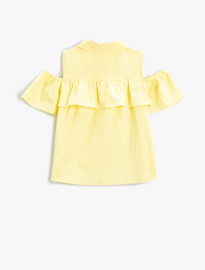 Kız Çocuk Fırfır Detaylı Kısa Kollu Gömlek Pamuklu