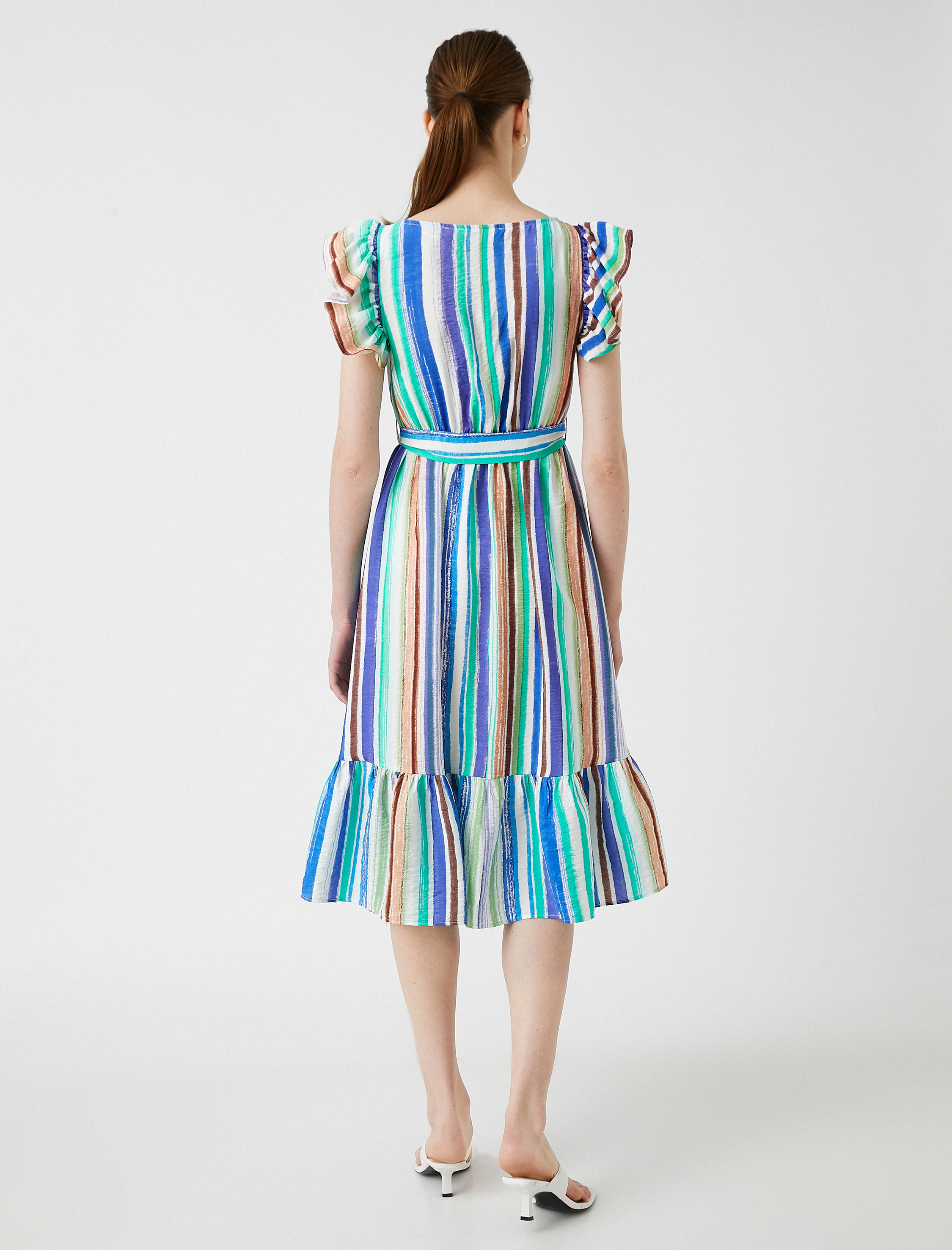 Midi Boy Viskon Elbise Fırfırlı Kuşaklı