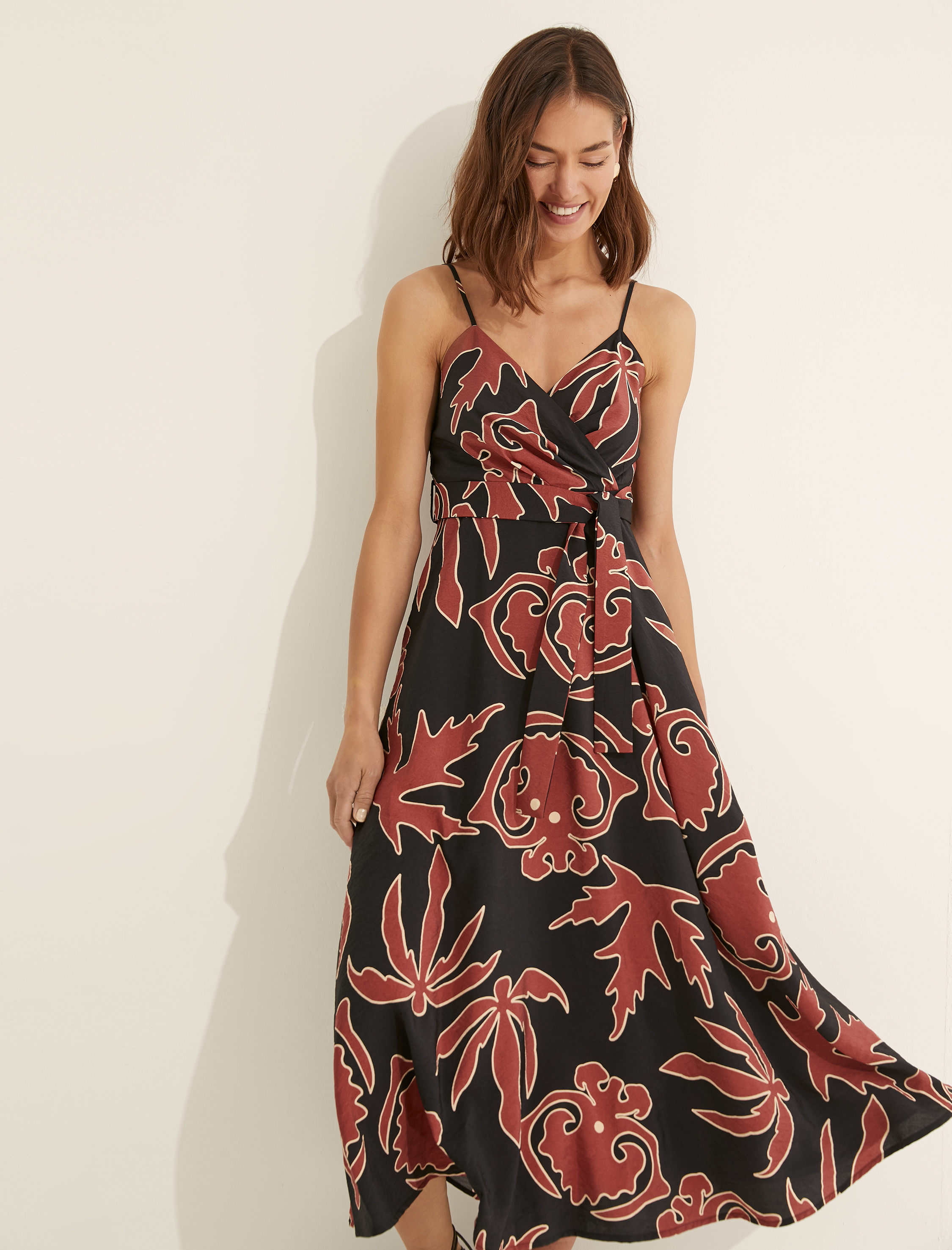   Melis Ağazat X Koton - İnce Askılı Desenli Elbise