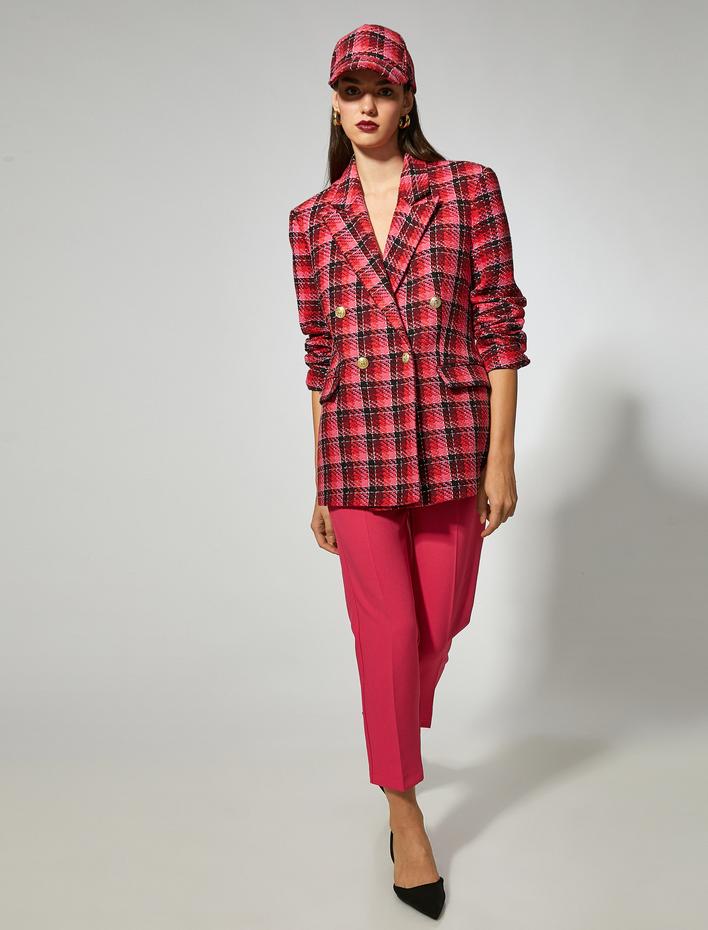  Dikiş Detaylı Crop Pantolon Cepli