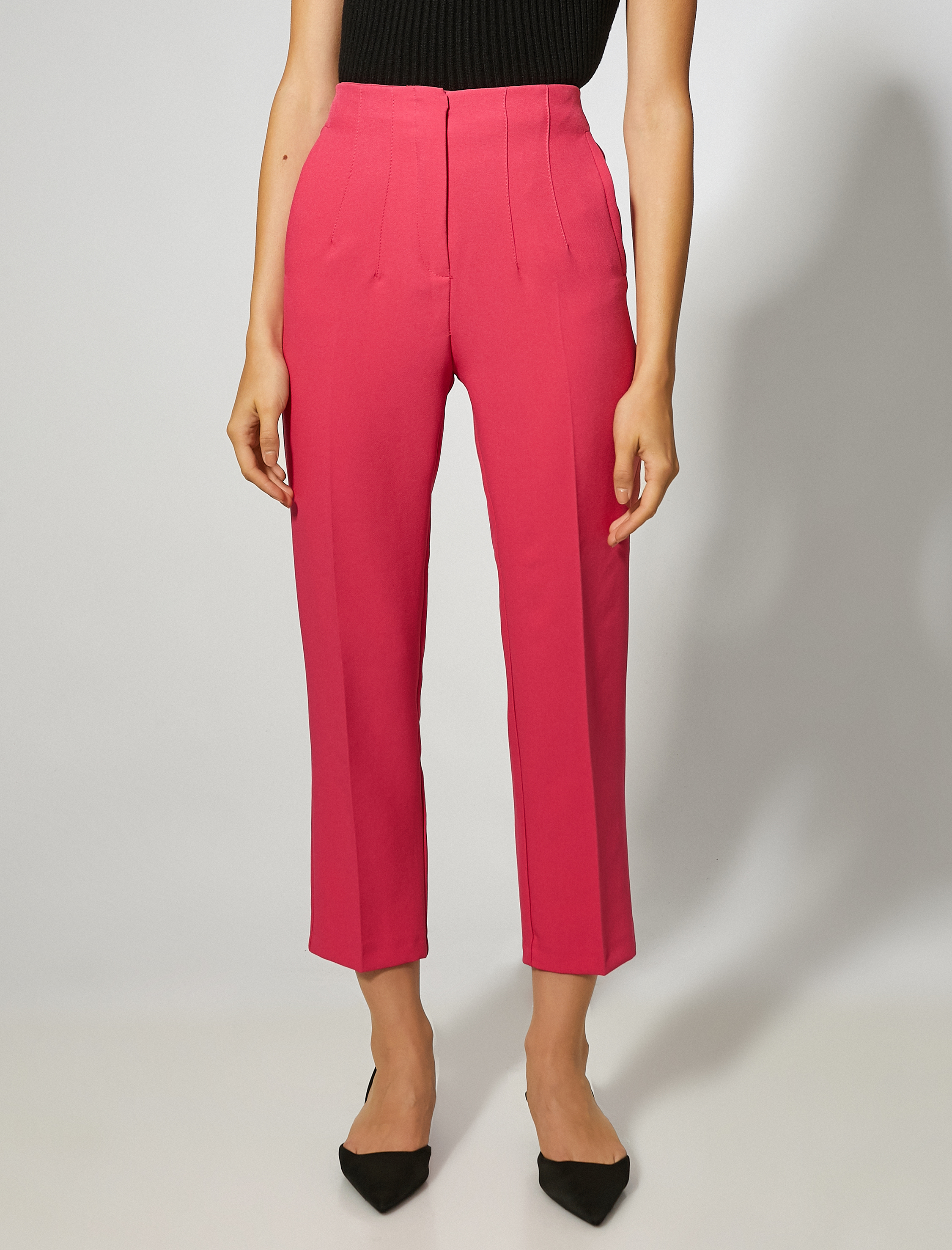   Dikiş Detaylı Crop Pantolon Cepli