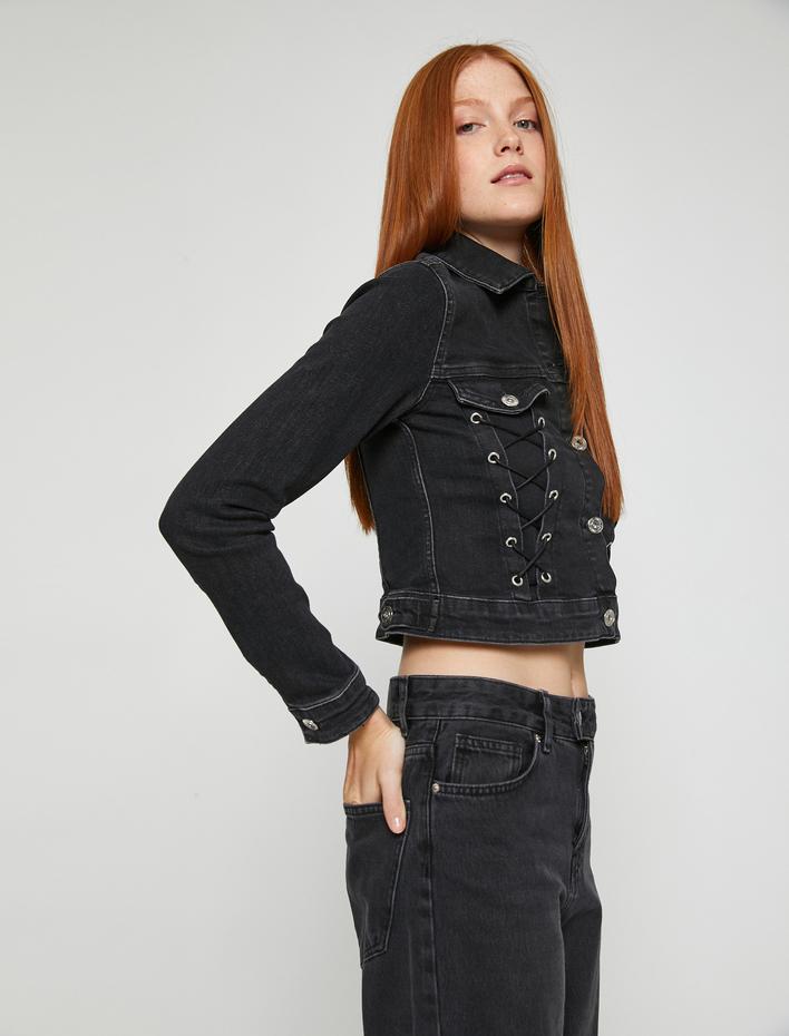  Crop Kot Ceket Kuşgözü Detaylı