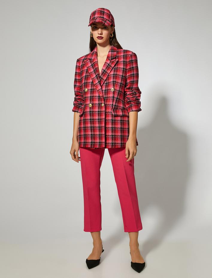  Dikiş Detaylı Crop Pantolon Cepli