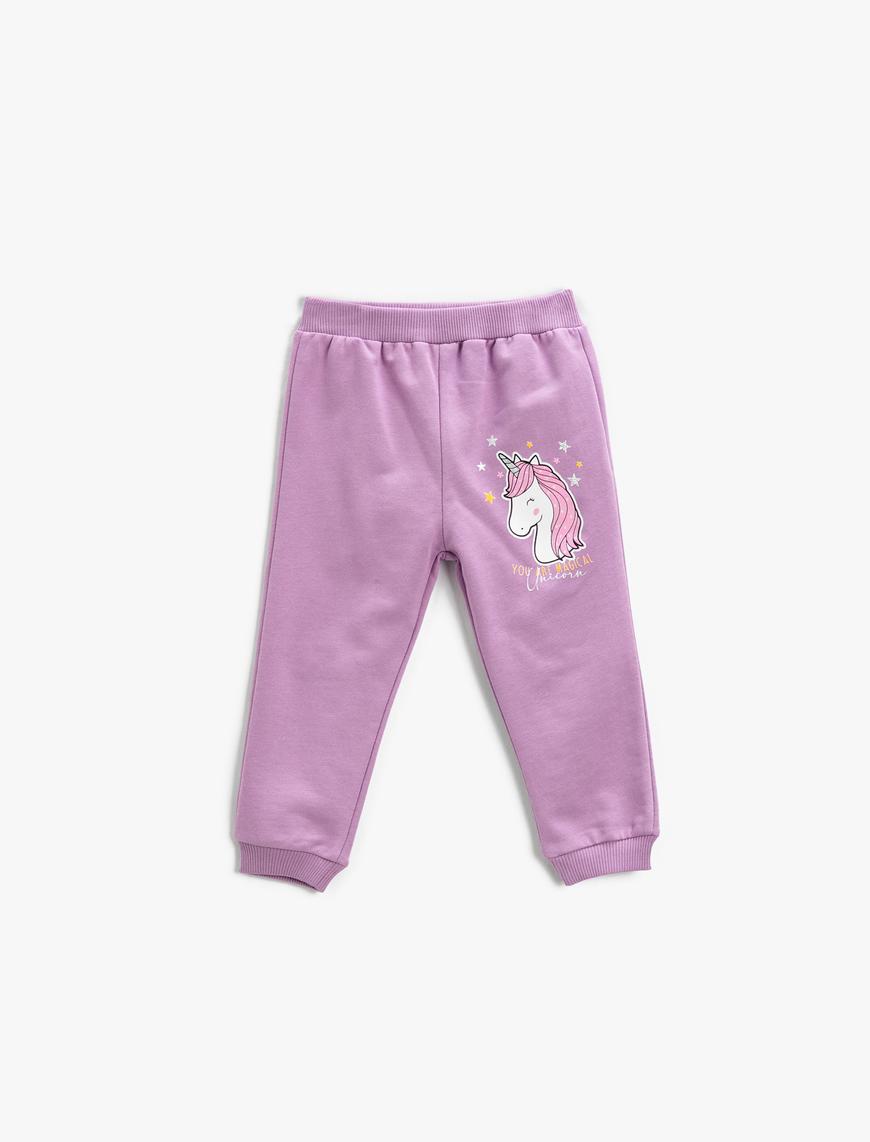  Kız Bebek Unicorn Baskılı Jogger Eşofman Altı Beli Lastikli Pamuklu Şardonlu